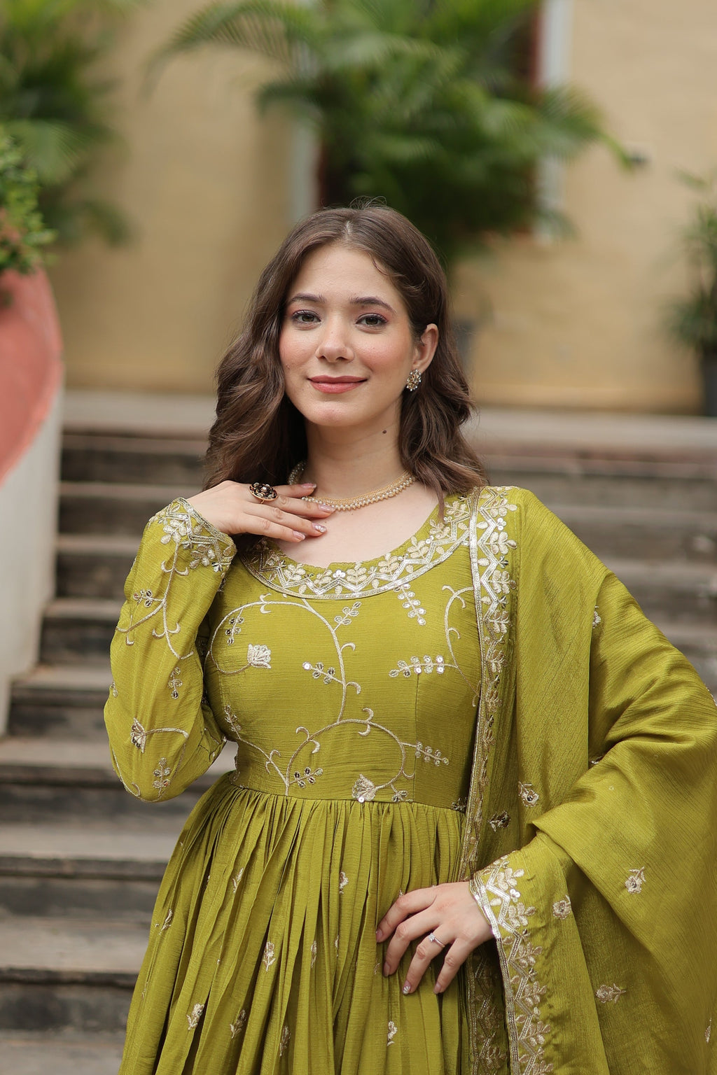 Parrot green georgette embroidered Paridhi designer sharara suit