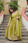 Parrot green georgette embroidered Paridhi designer sharara suit