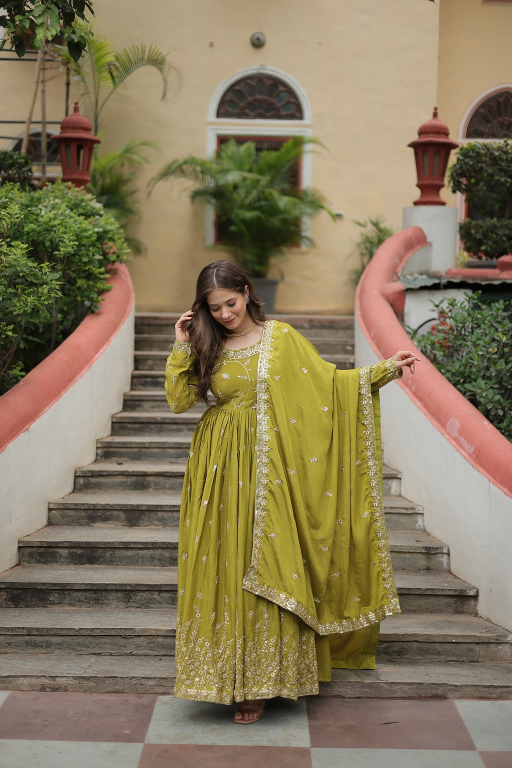 Parrot green georgette embroidered Paridhi designer sharara suit