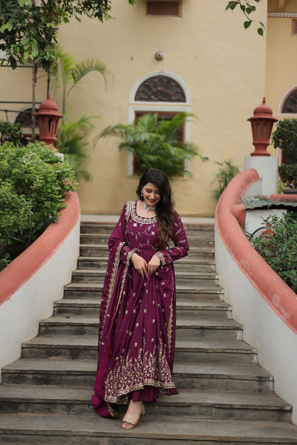 Wine georgette embroidered Paridhi designer sharara suit