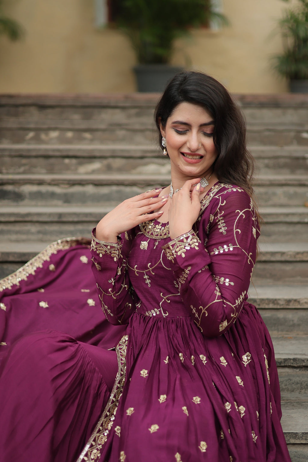Wine georgette embroidered Paridhi designer sharara suit