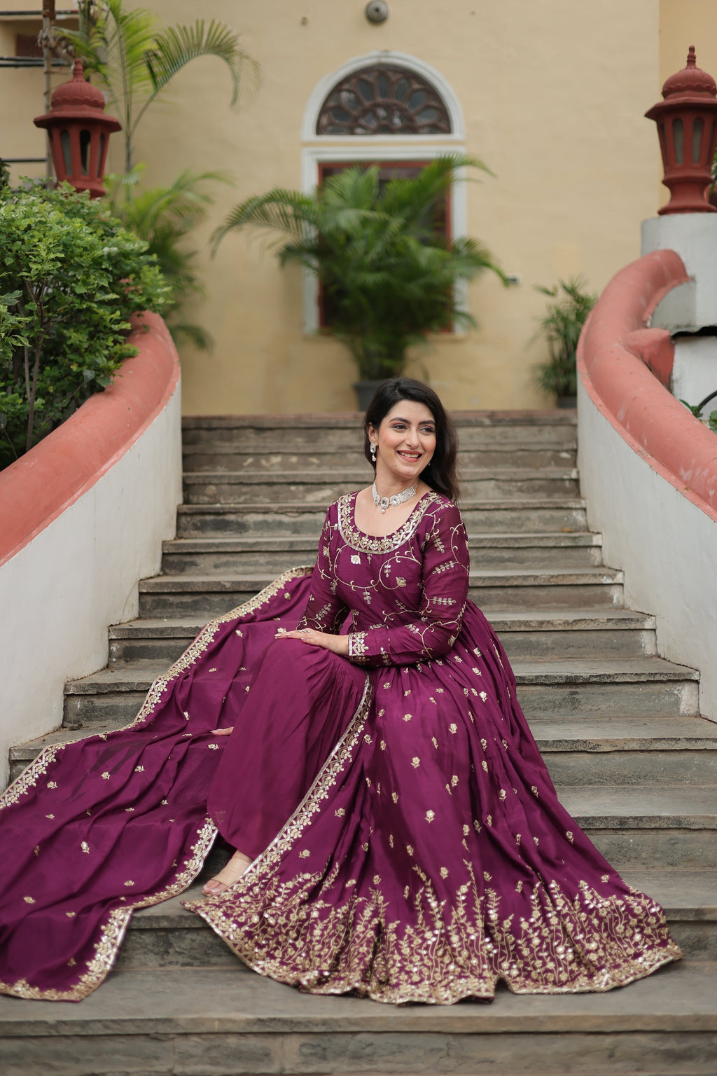 Wine georgette embroidered Paridhi designer sharara suit