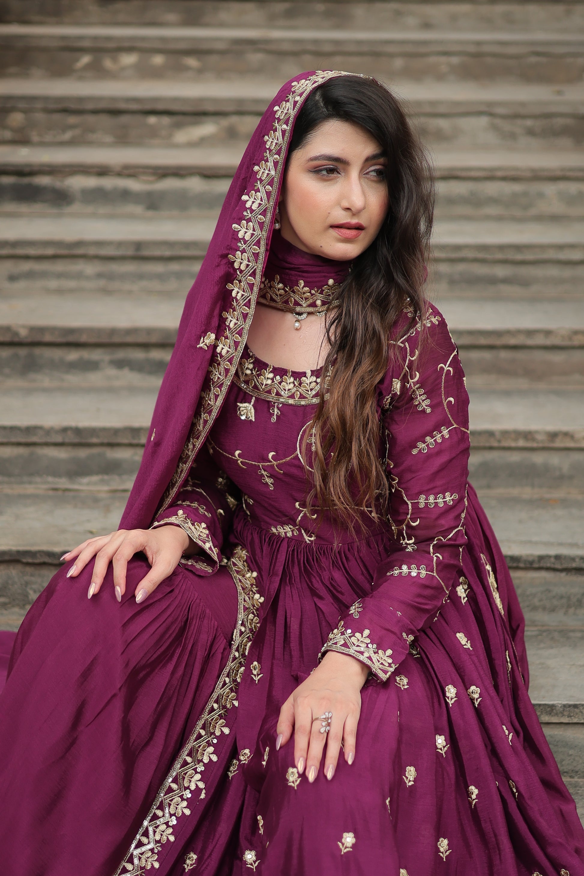 Wine georgette embroidered Paridhi designer sharara suit