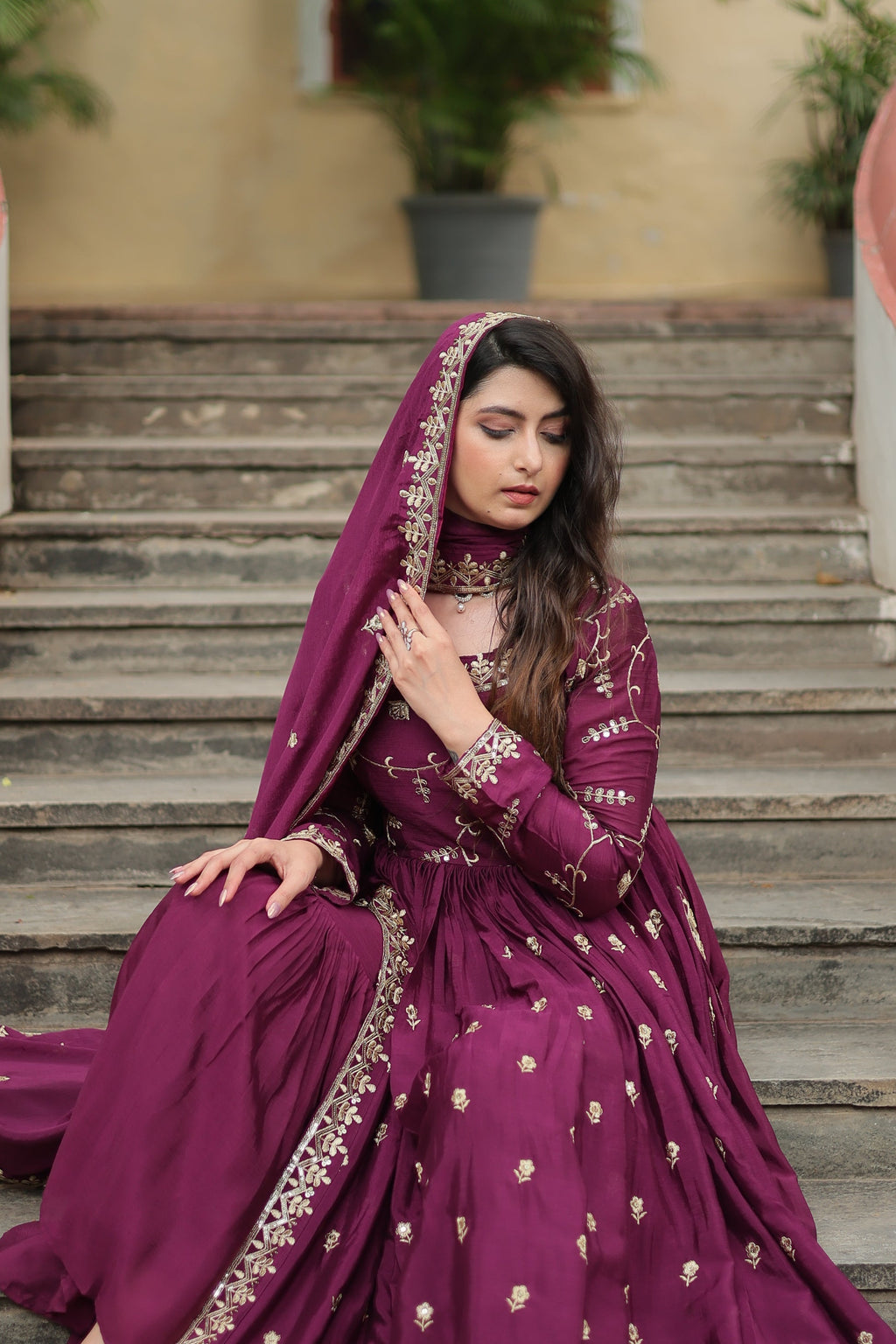 Wine georgette embroidered Paridhi designer sharara suit