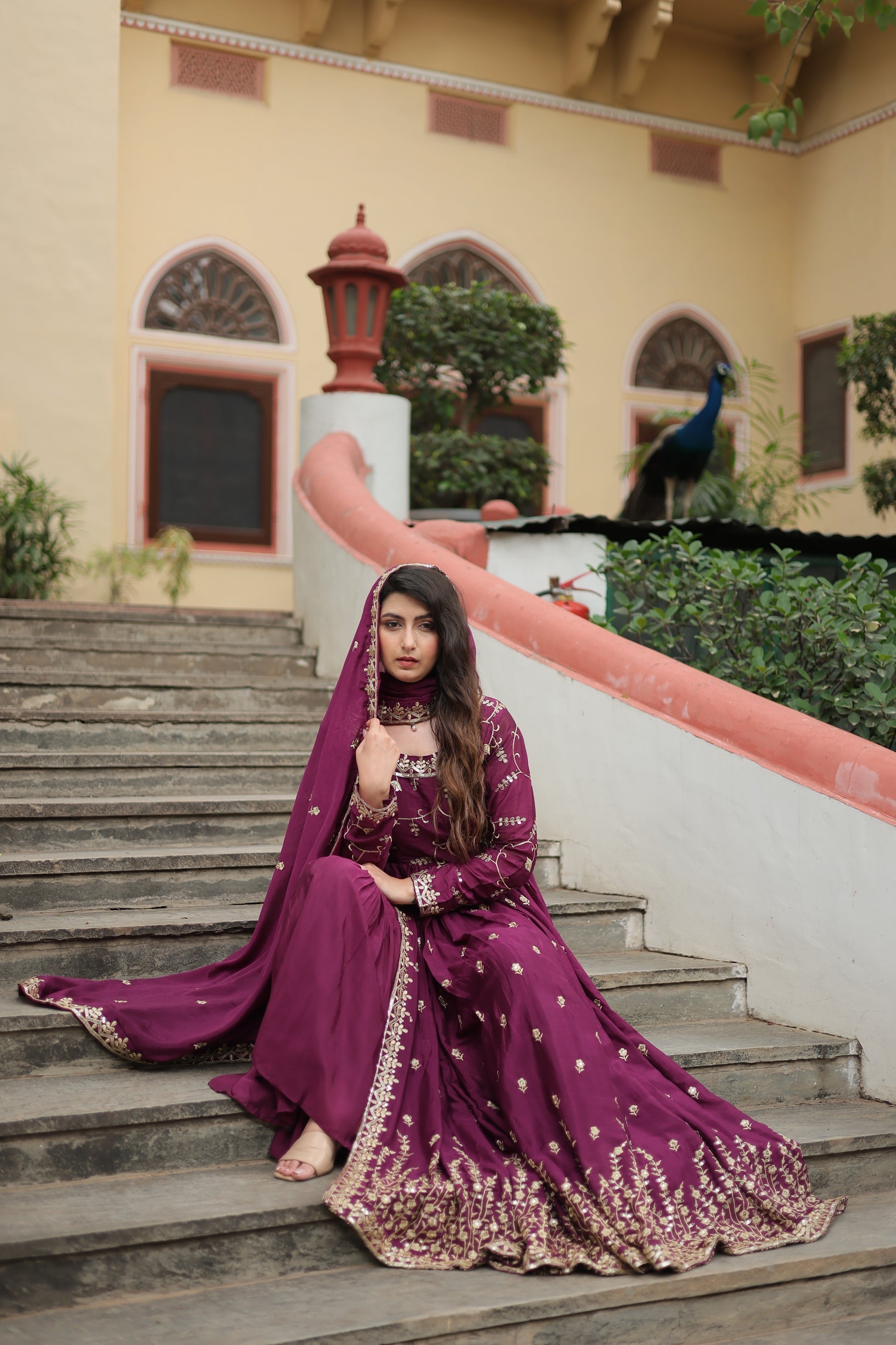 Wine georgette embroidered Paridhi designer sharara suit
