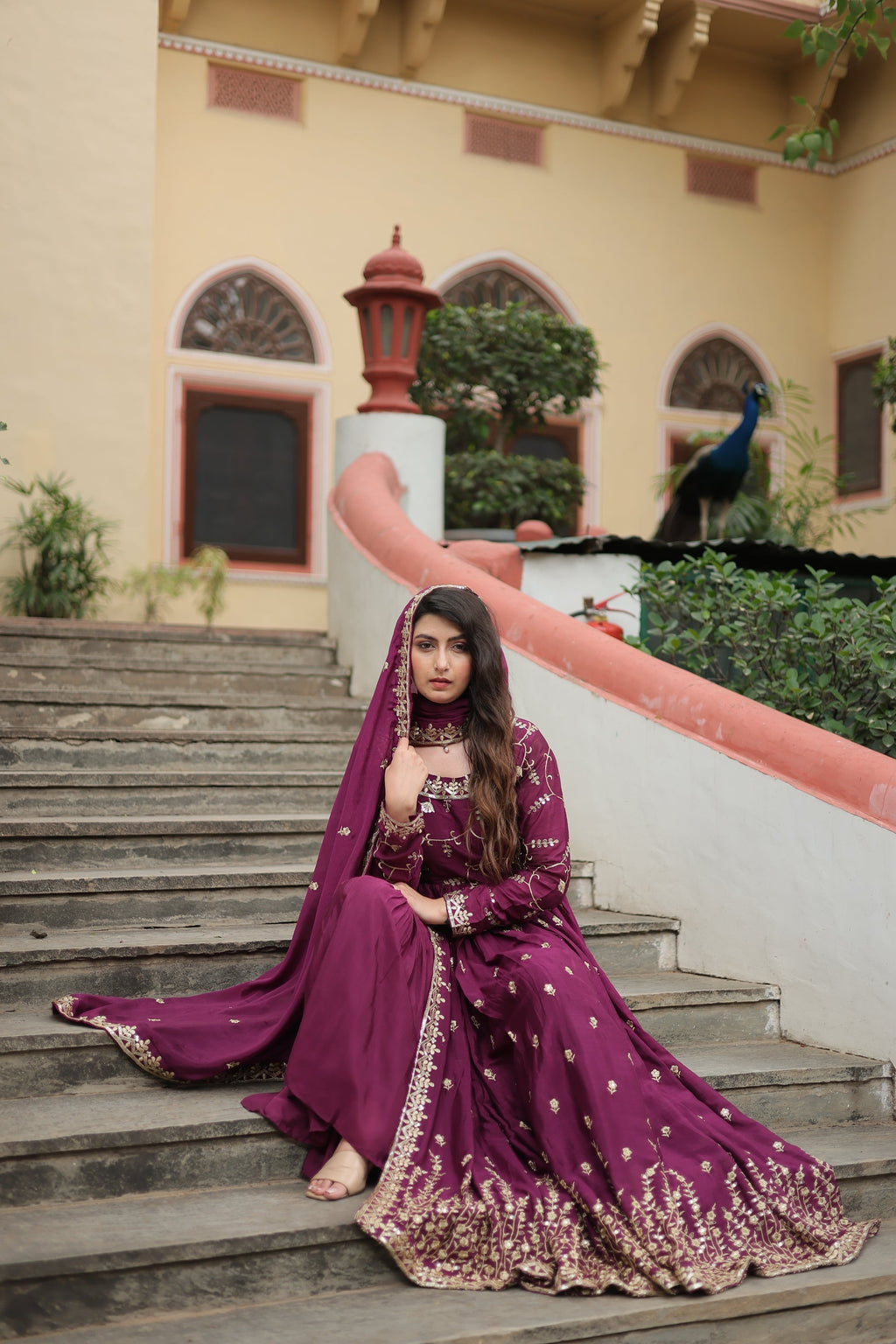 Wine georgette embroidered Paridhi designer sharara suit