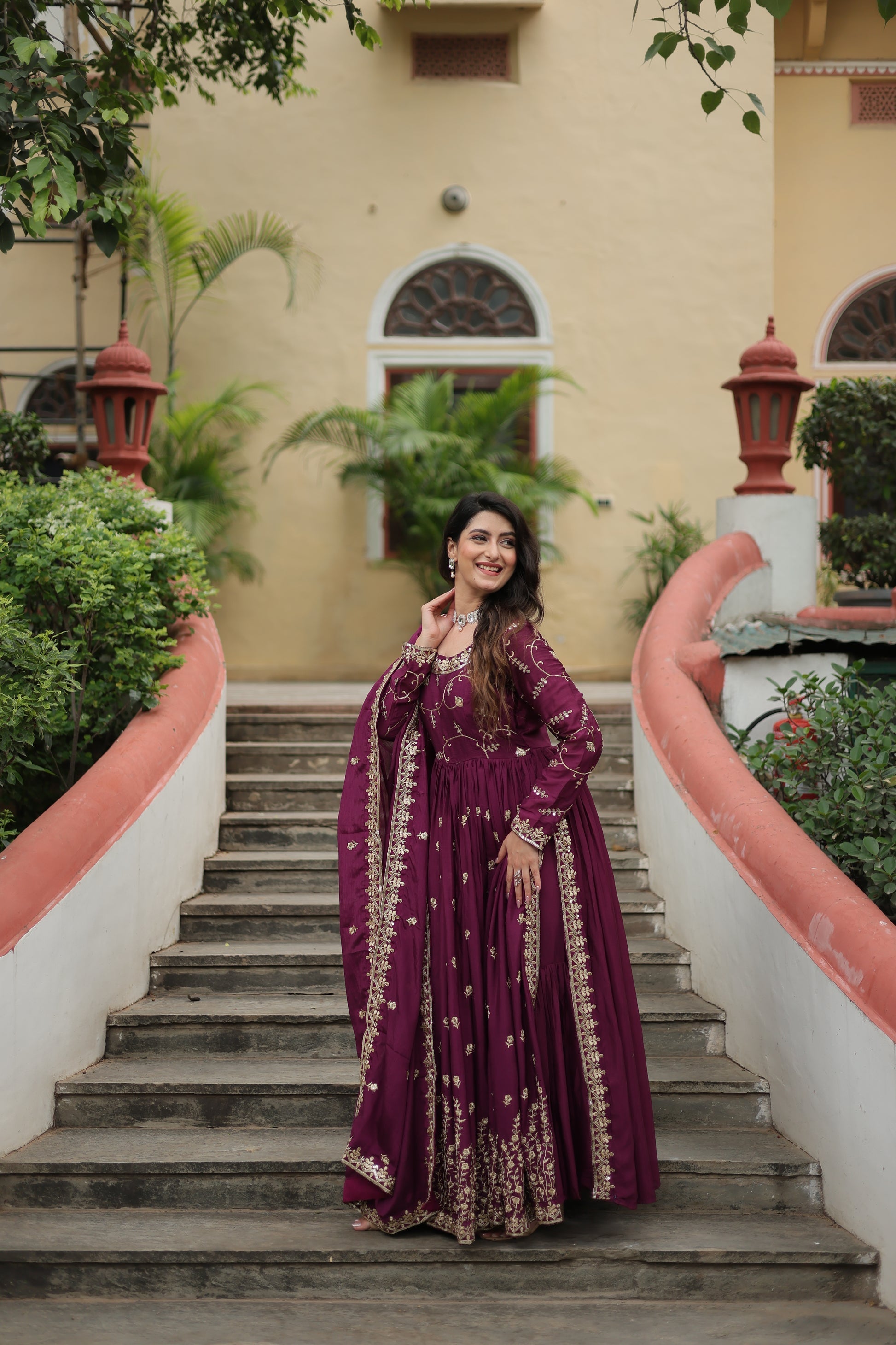 Wine georgette embroidered Paridhi designer sharara suit