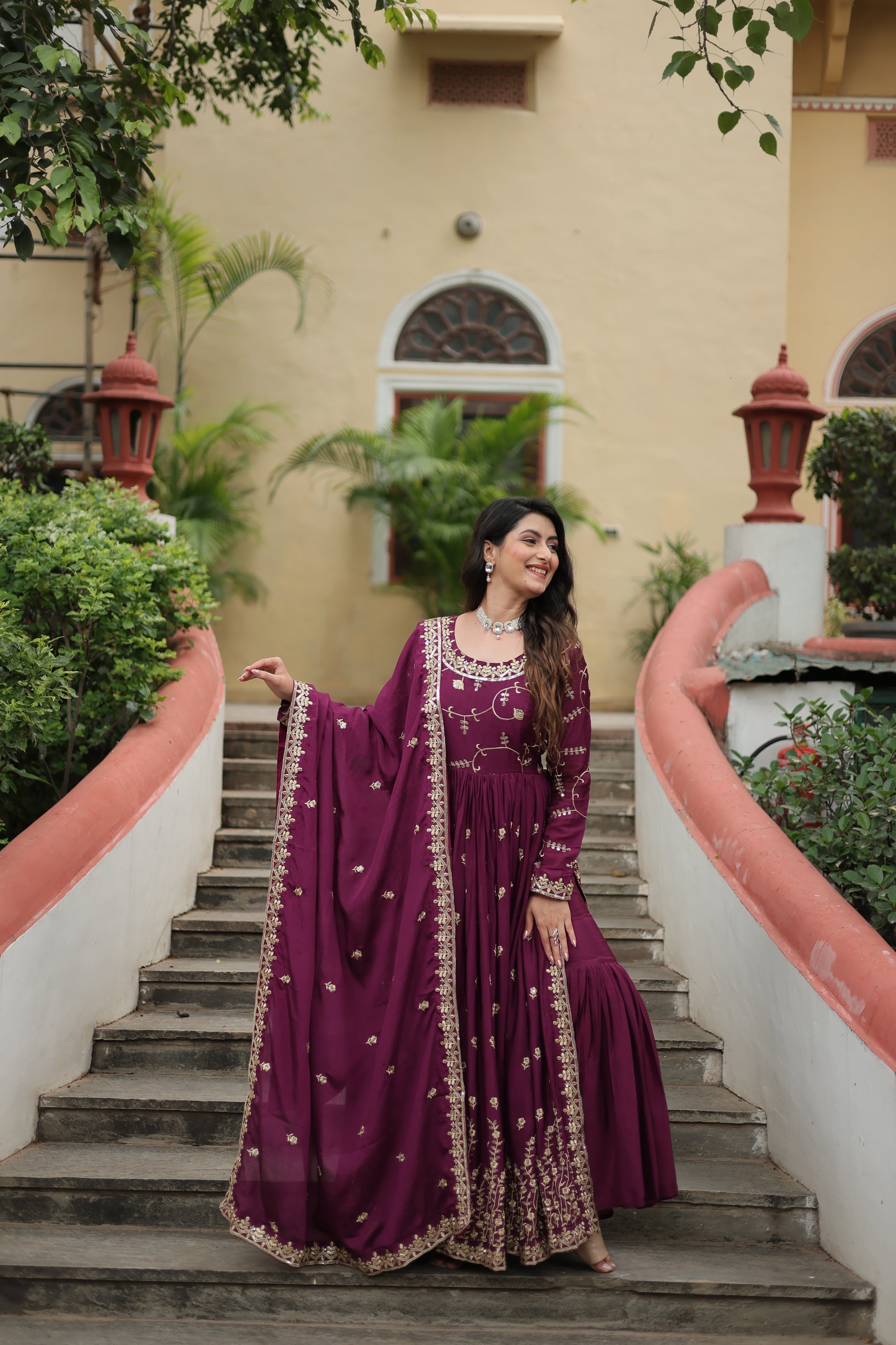 Wine georgette embroidered Paridhi designer sharara suit