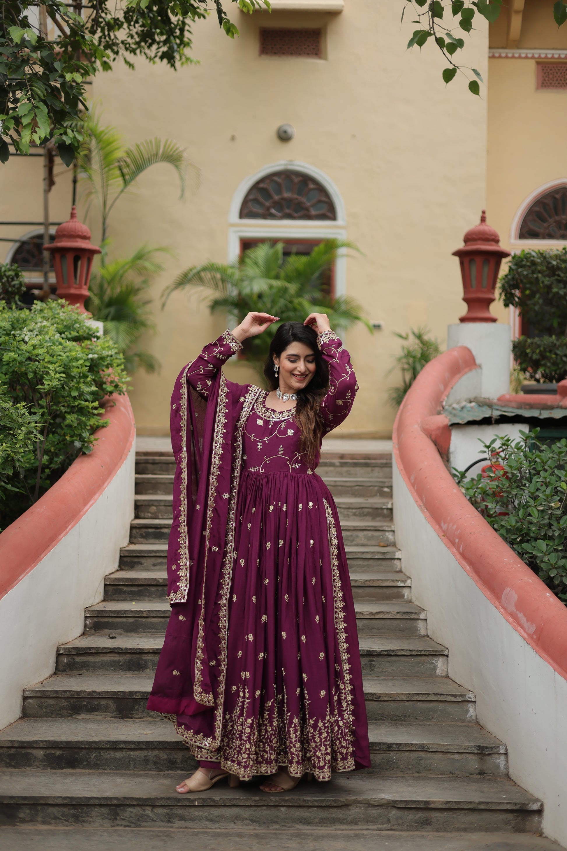 Wine georgette embroidered Paridhi designer sharara suit