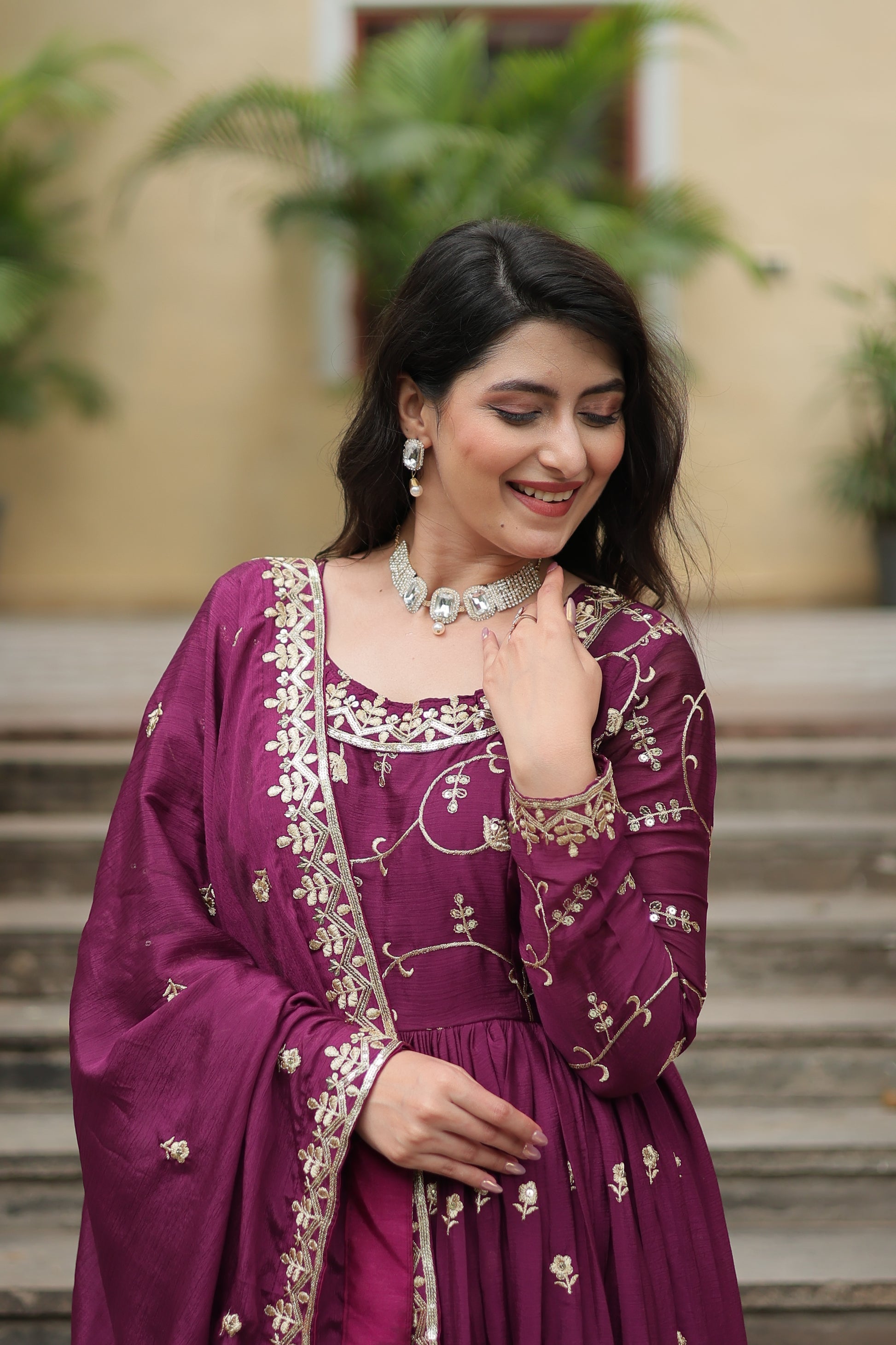 Wine georgette embroidered Paridhi designer sharara suit