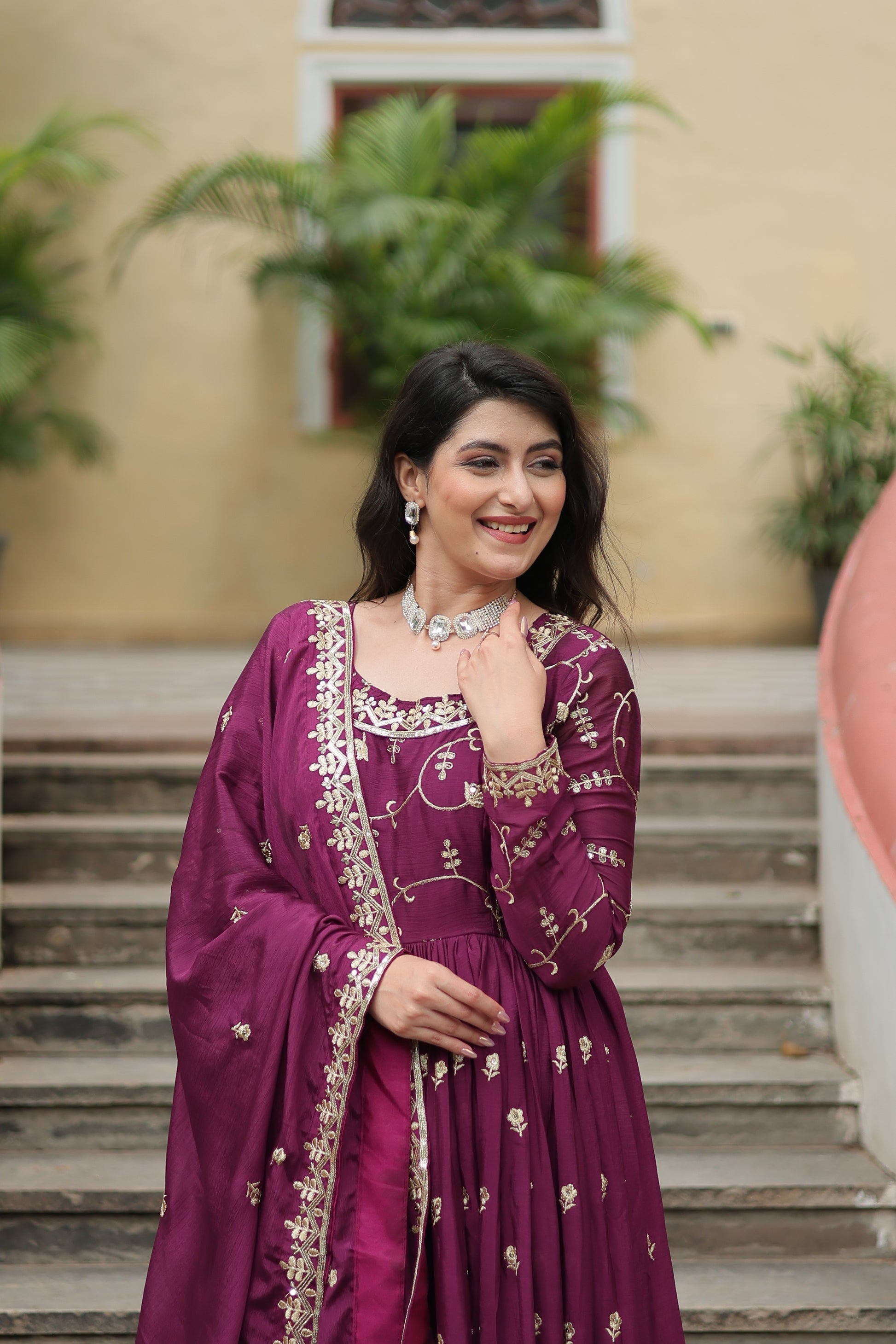 Wine georgette embroidered Paridhi designer sharara suit