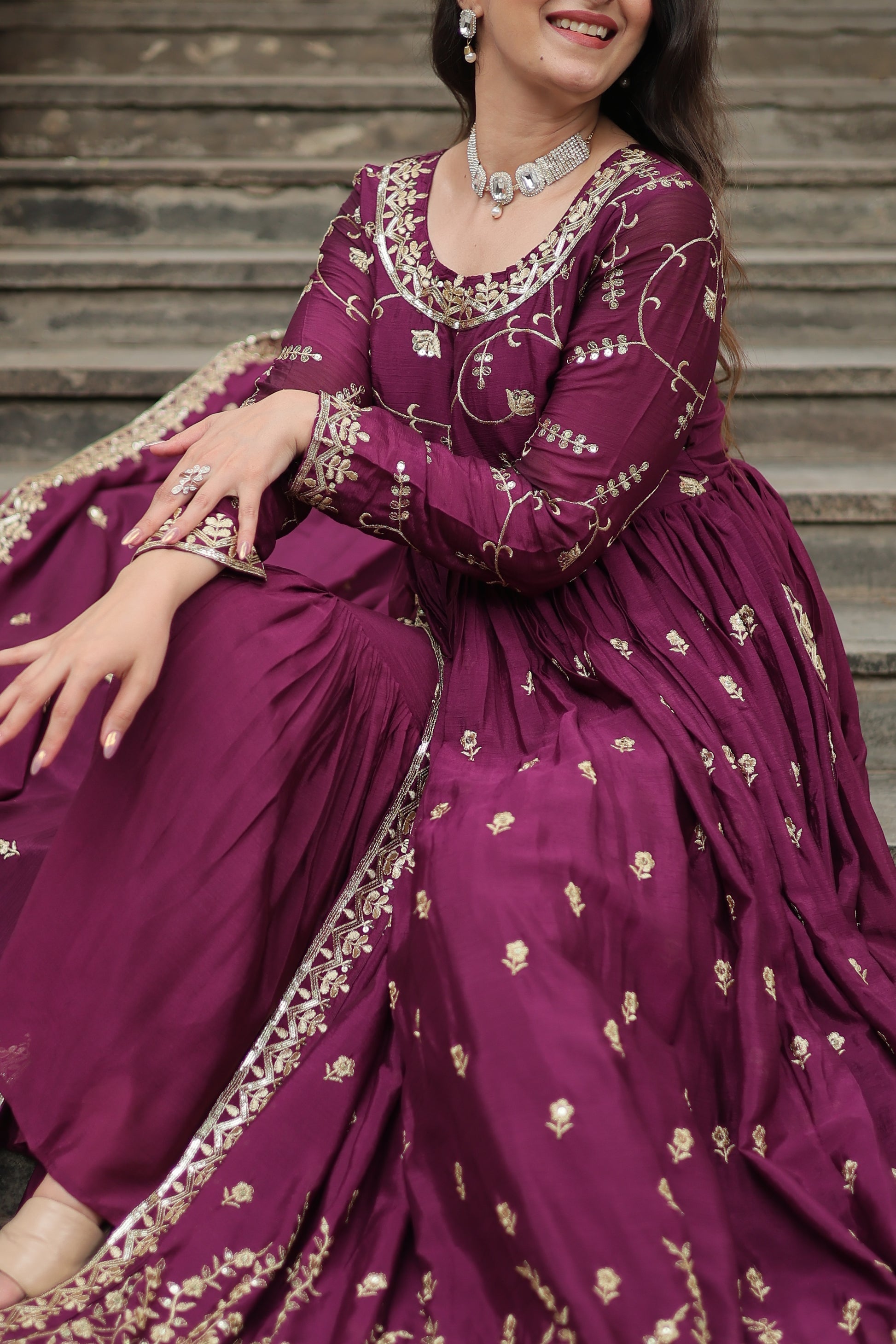 Wine georgette embroidered Paridhi designer sharara suit