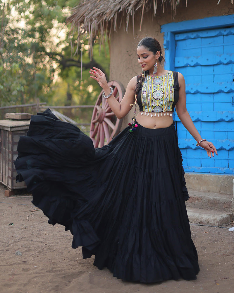 Black rayon embroidered Parnika Navratri lehenga choli set