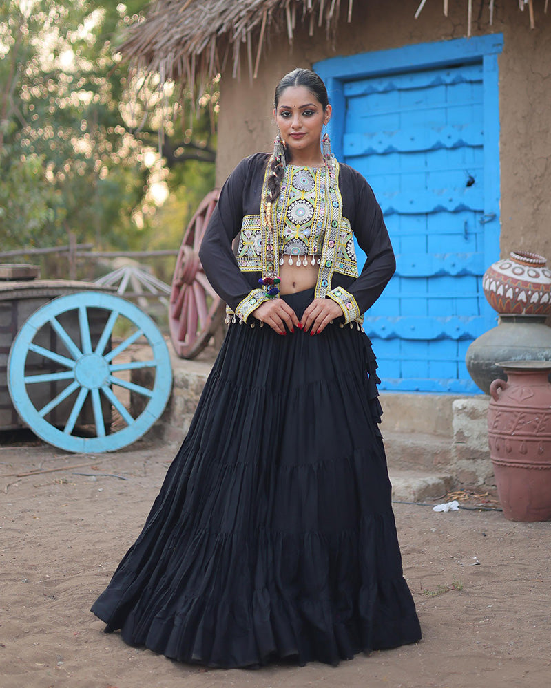 Black rayon embroidered Parnika Navratri lehenga choli set