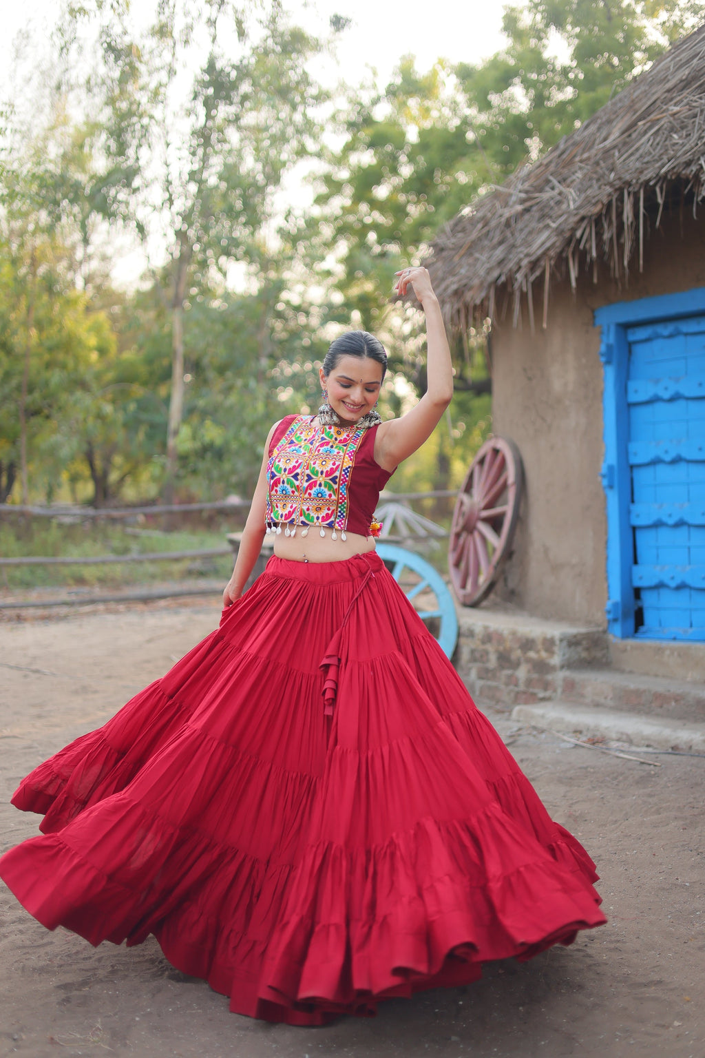 Parnika maroon rayon embroidered Navratri lehenga choli