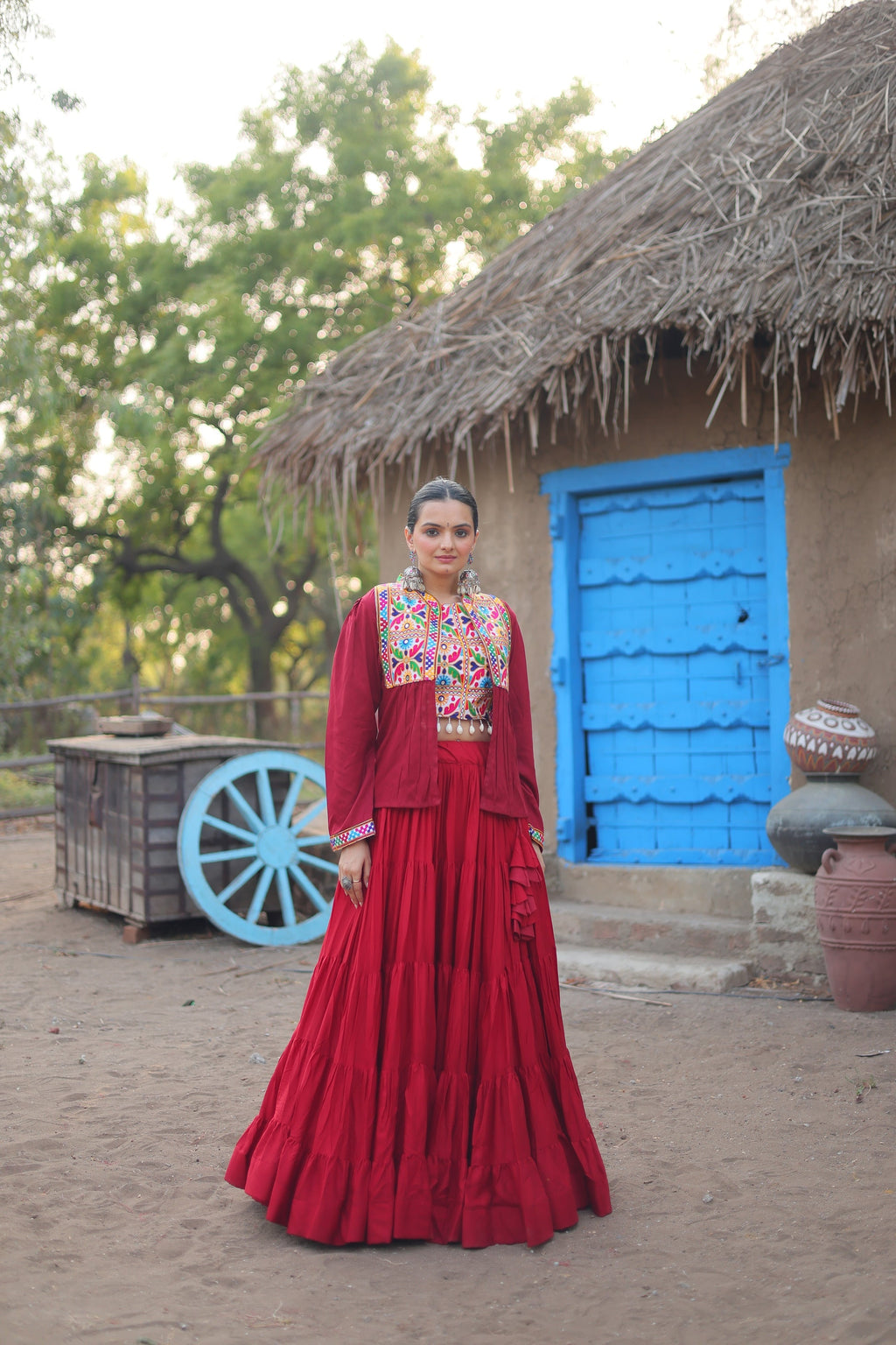 Parnika maroon rayon embroidered Navratri lehenga choli