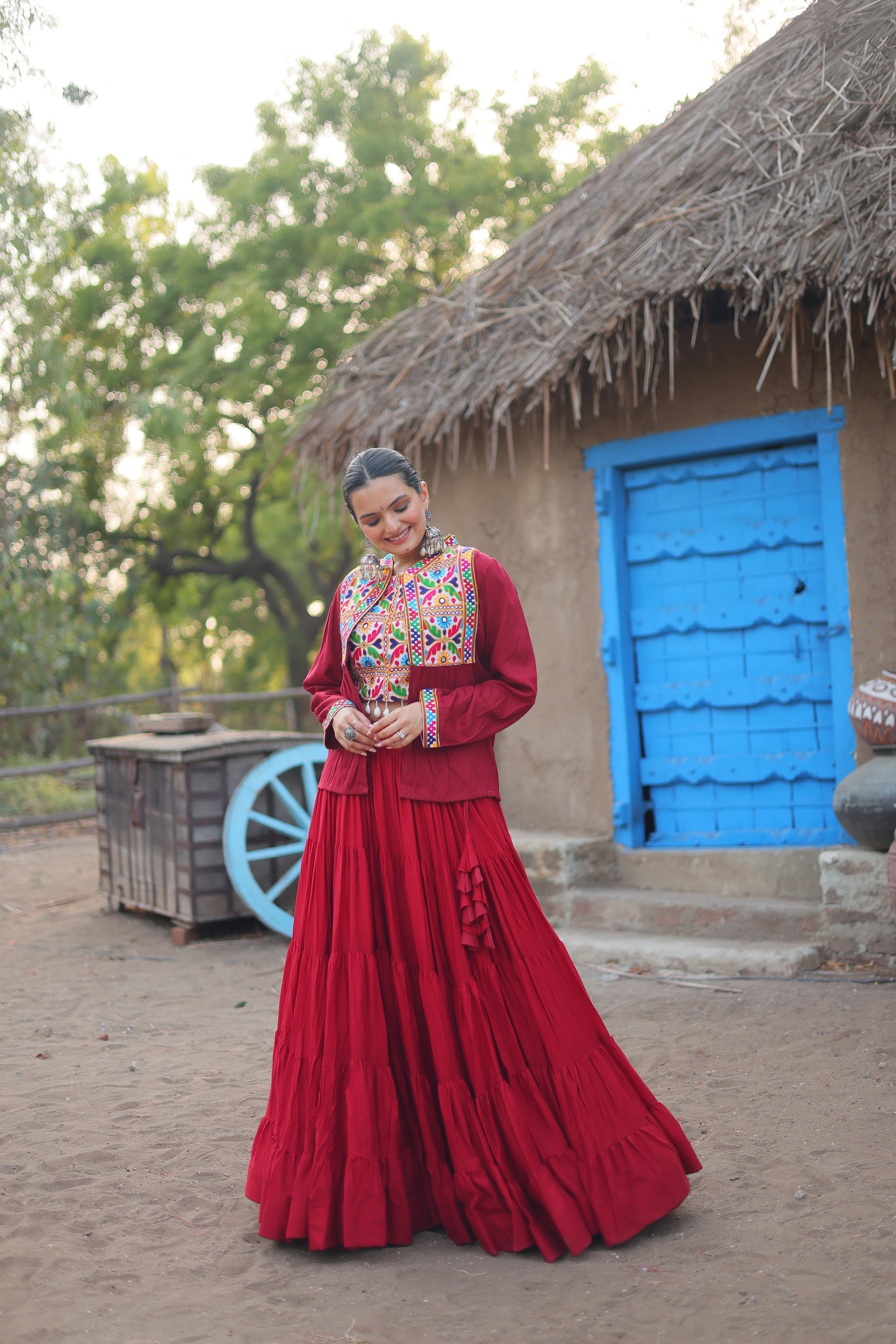 Parnika maroon rayon embroidered Navratri lehenga choli