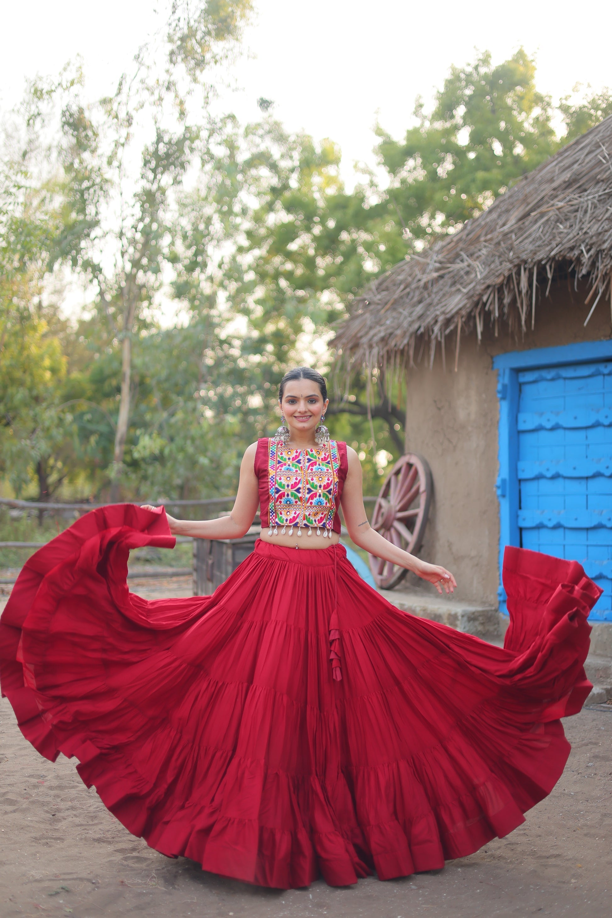 Parnika maroon rayon embroidered Navratri lehenga choli