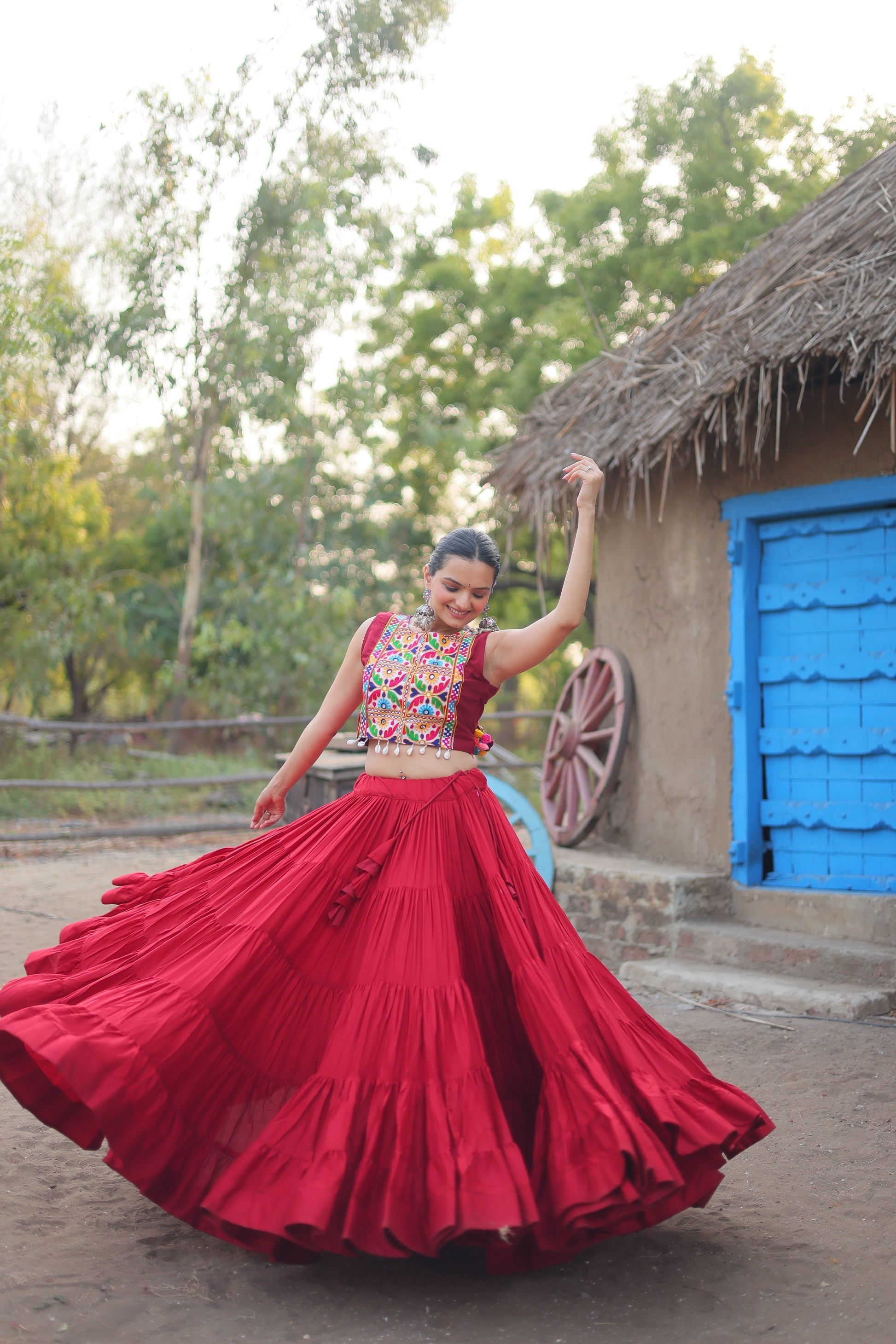 Parnika maroon rayon embroidered Navratri lehenga choli