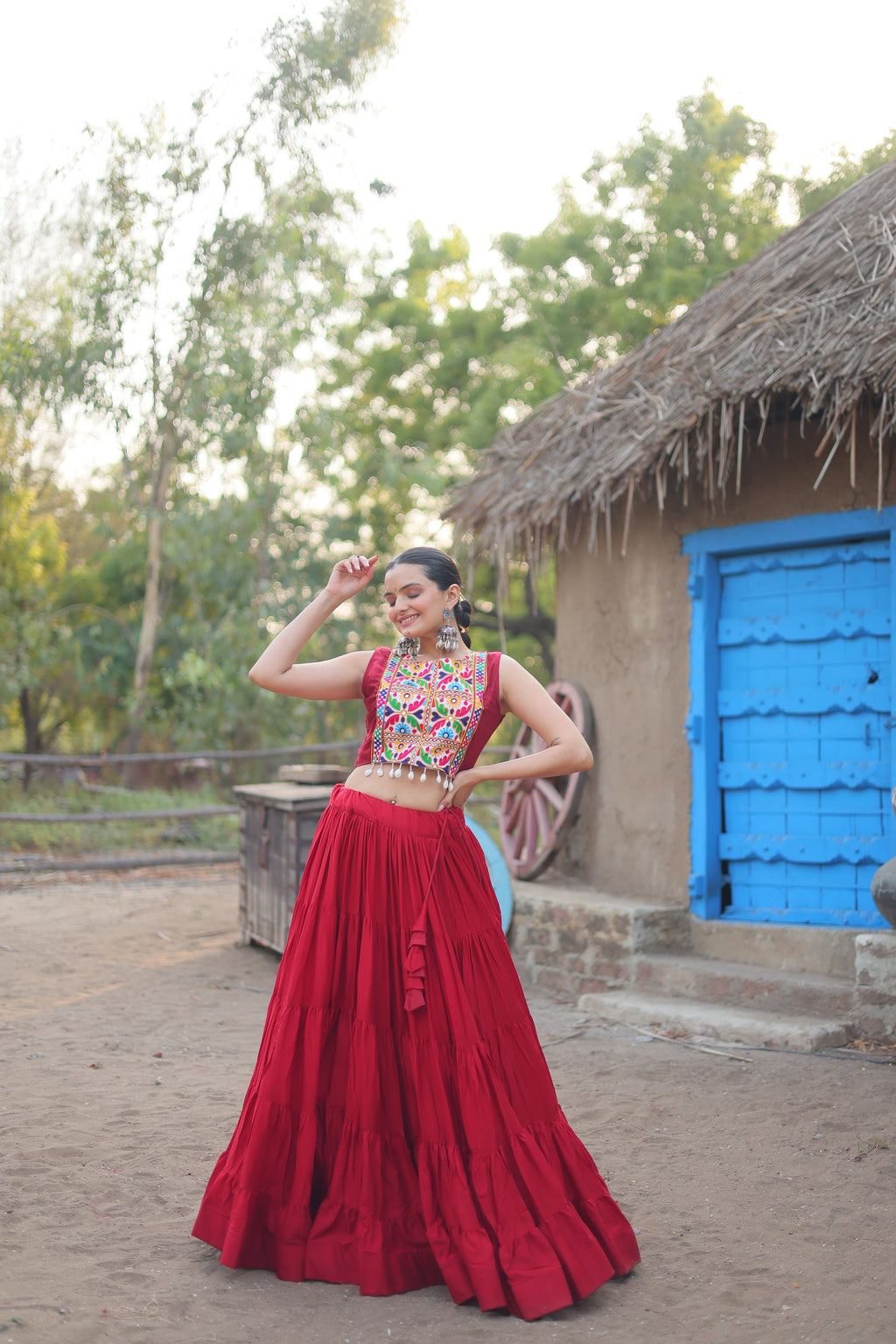 Parnika maroon rayon embroidered Navratri lehenga choli
