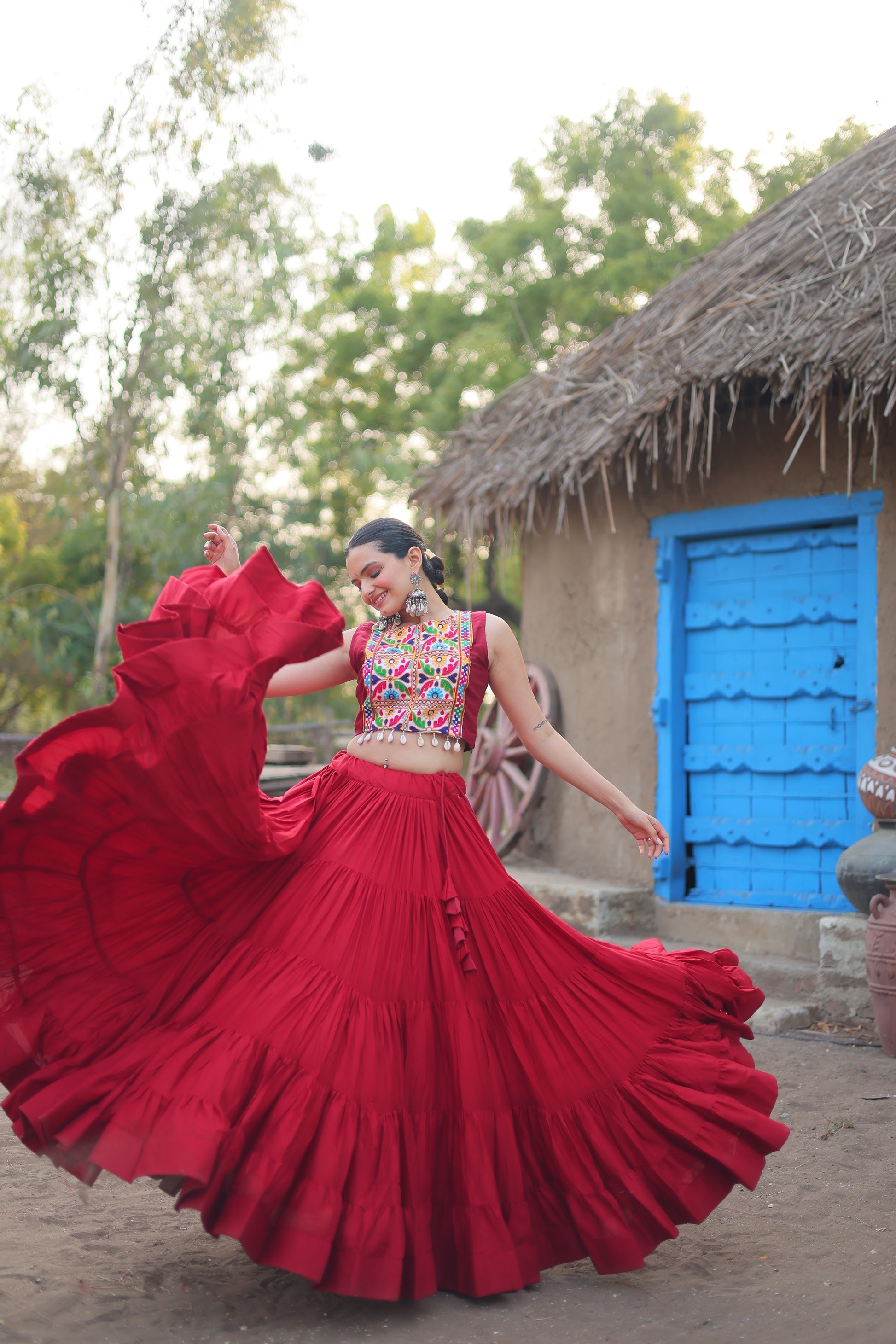 Parnika maroon rayon embroidered Navratri lehenga choli