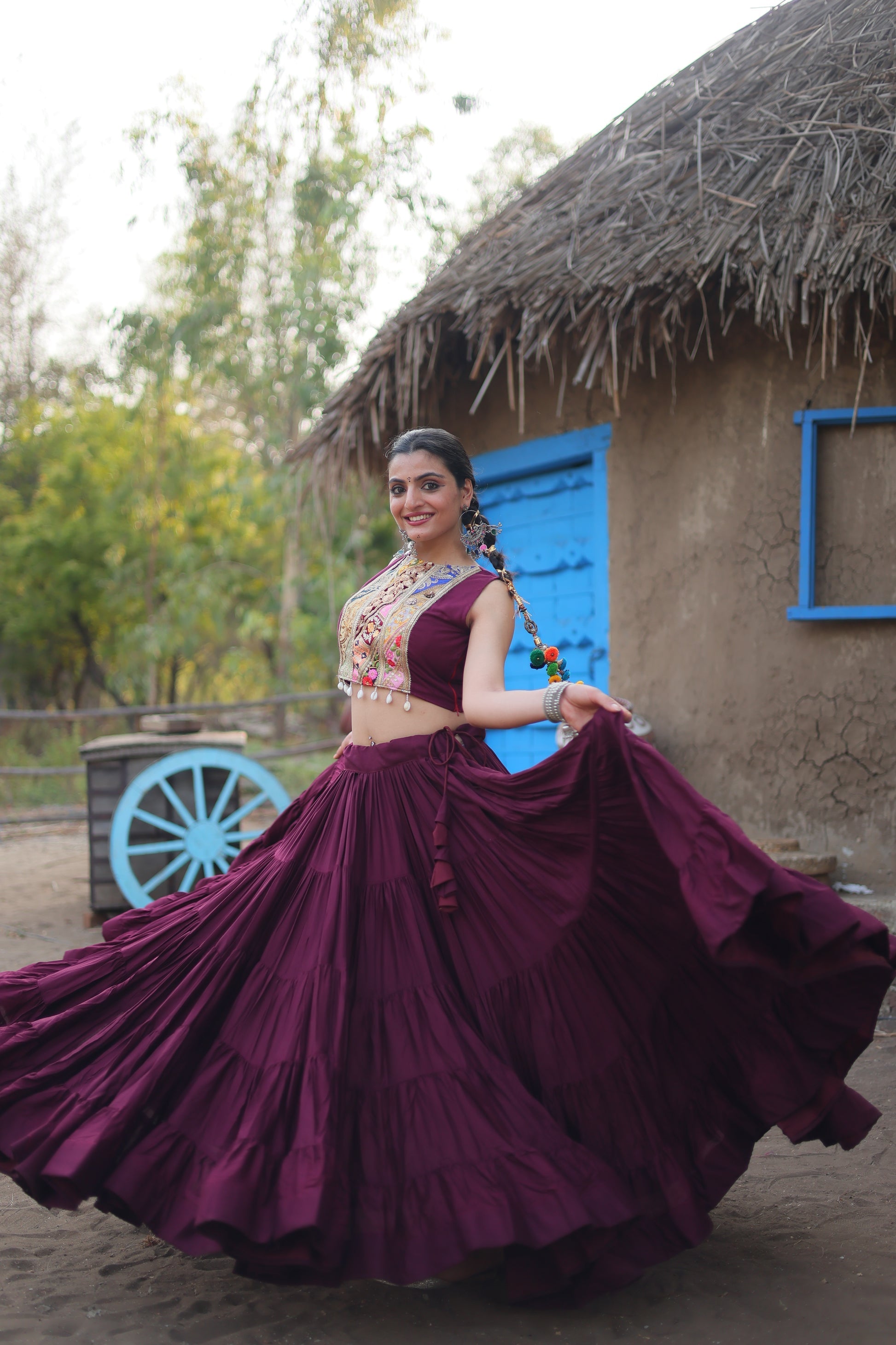 Parnika purple rayon embroidered Navratri lehenga choli