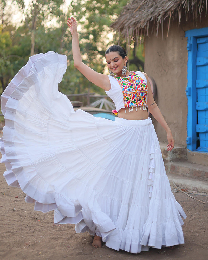 Parnika white rayon embroidered Navratri lehenga choli