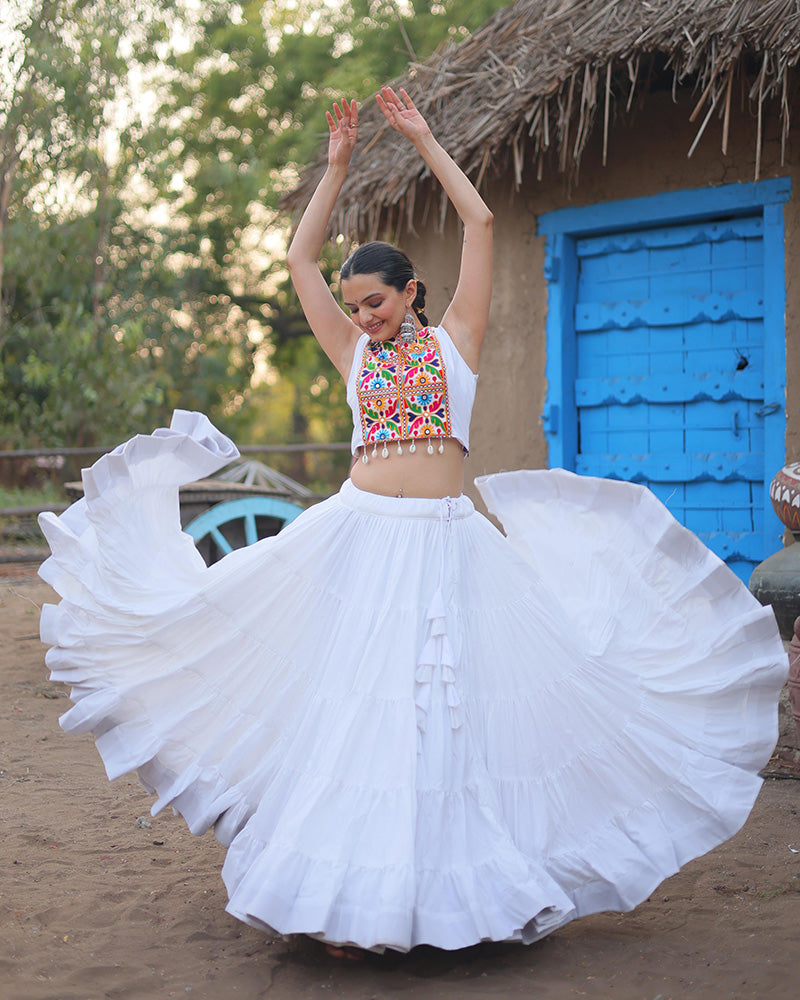 Parnika white rayon embroidered Navratri lehenga choli