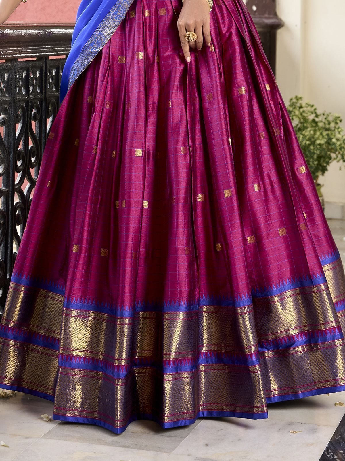 Pink cotton silk paithani weaving work lehenga choli with dupatta