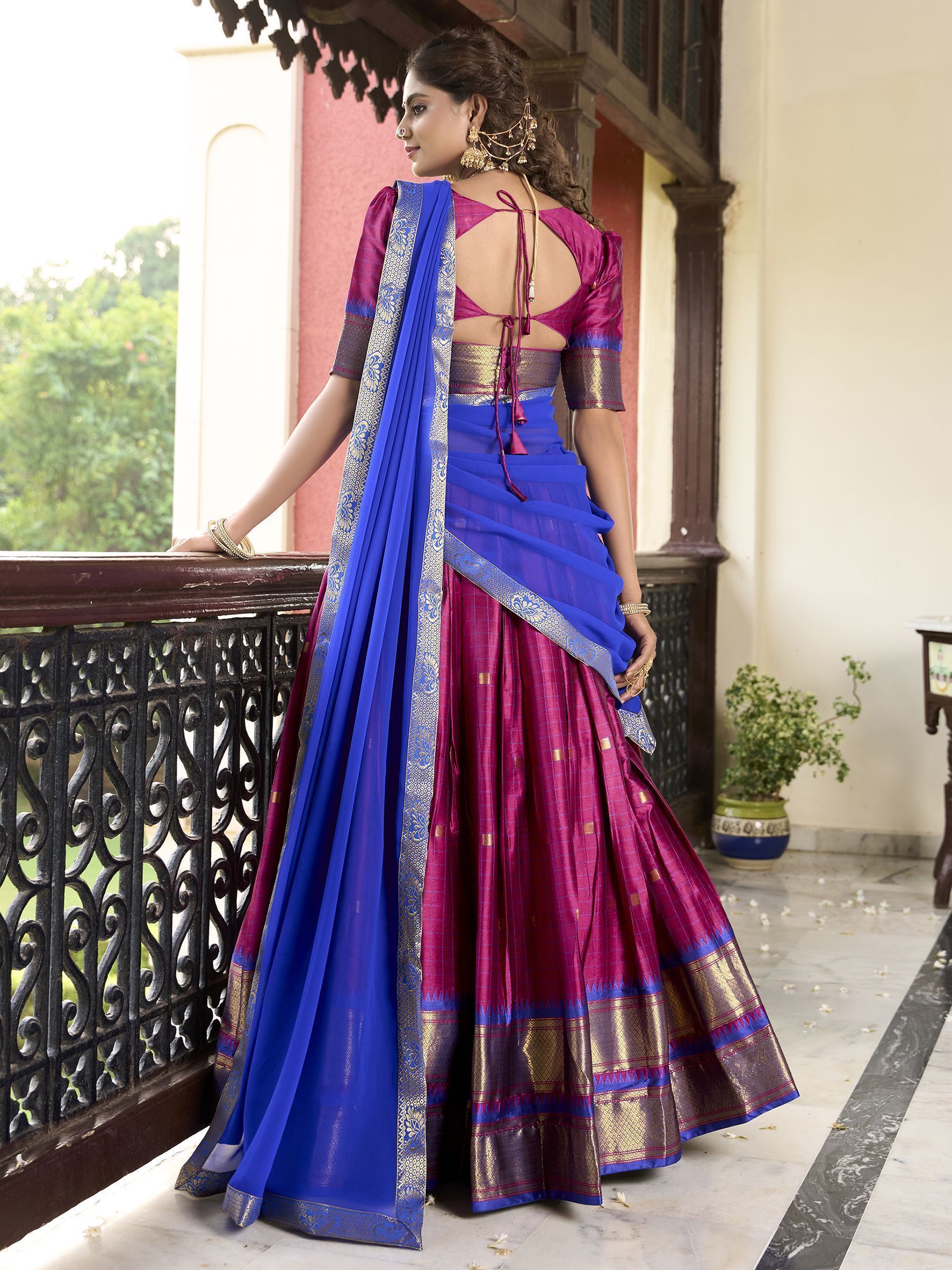 Pink cotton silk paithani weaving work lehenga choli with dupatta