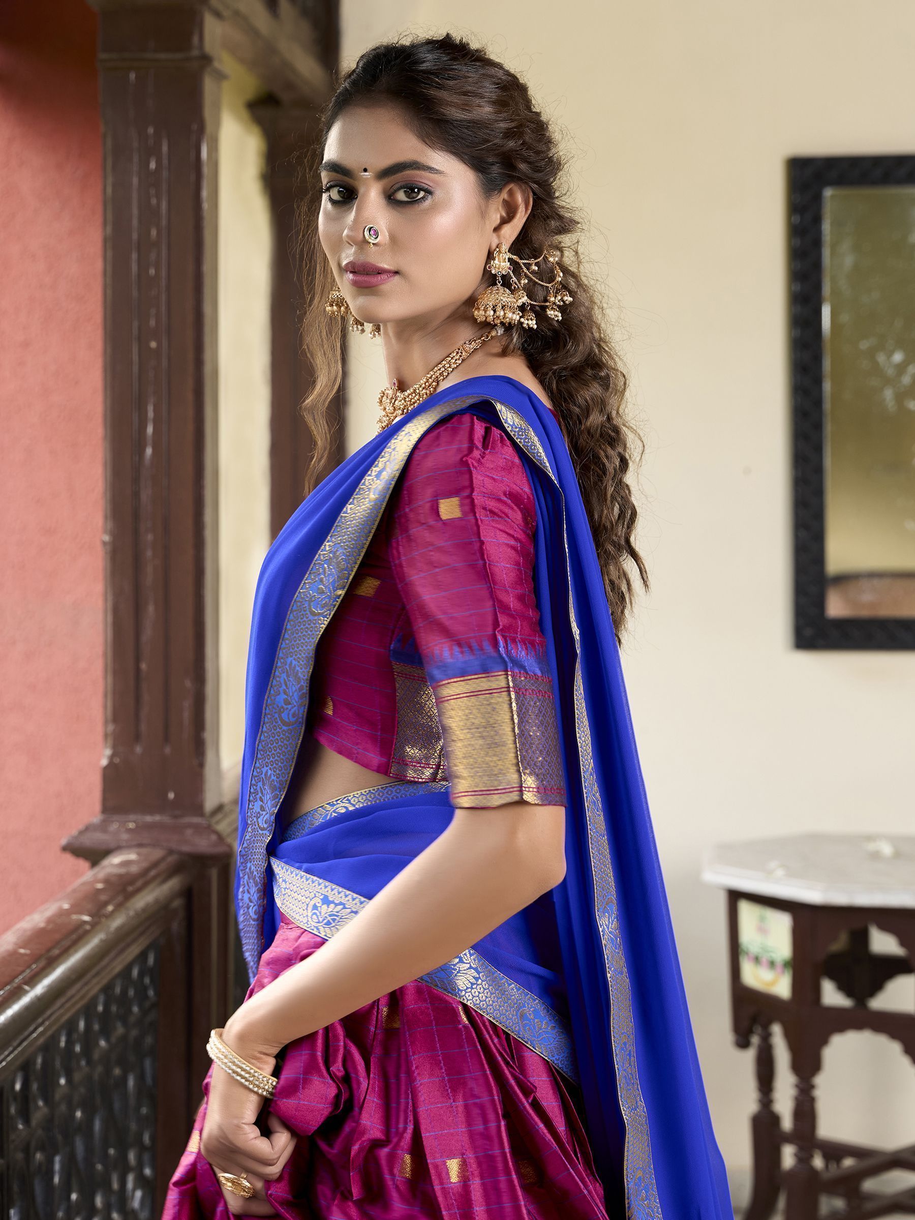Pink cotton silk paithani weaving work lehenga choli with dupatta