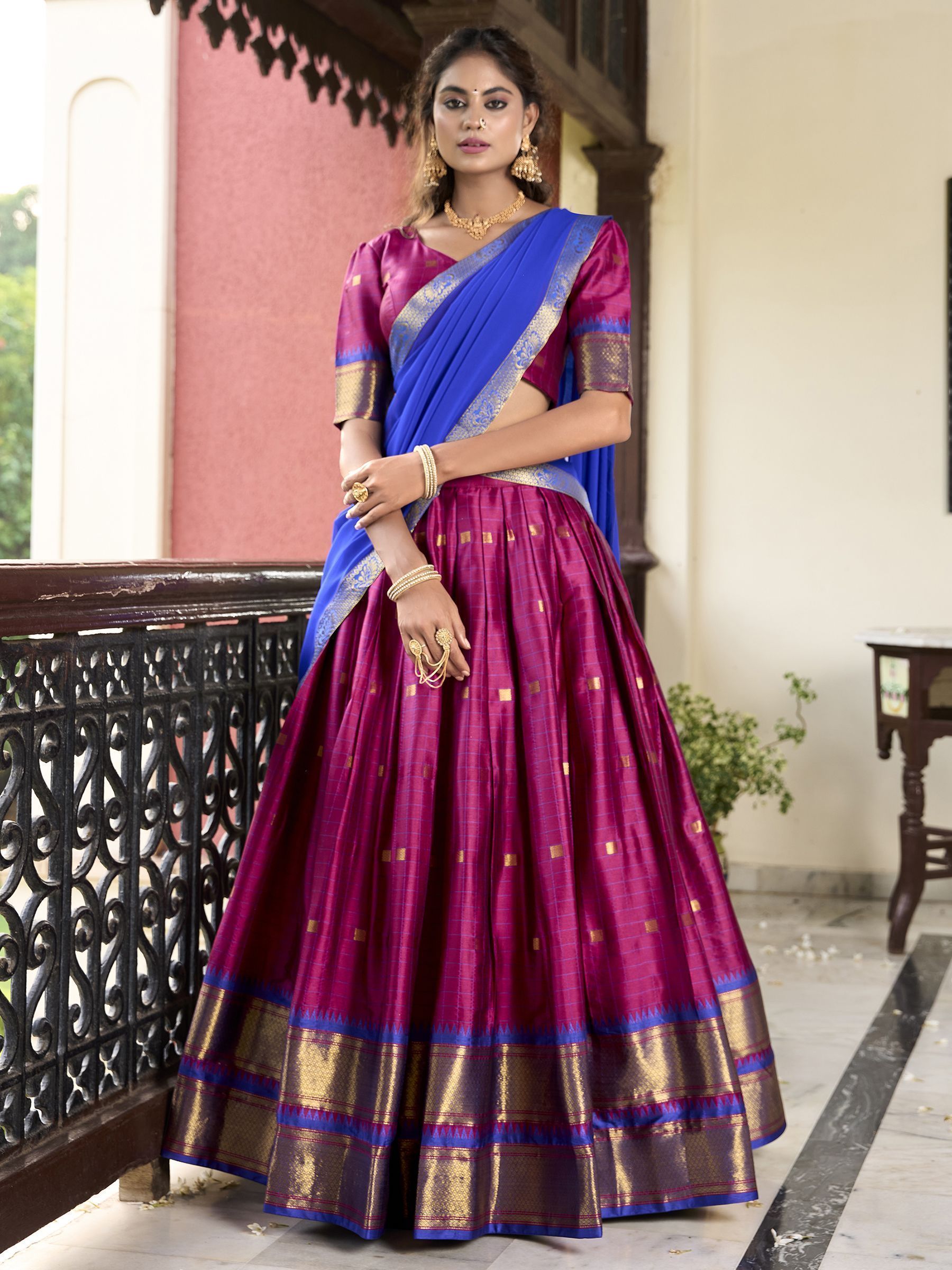 Pink cotton silk paithani weaving work lehenga choli with dupatta