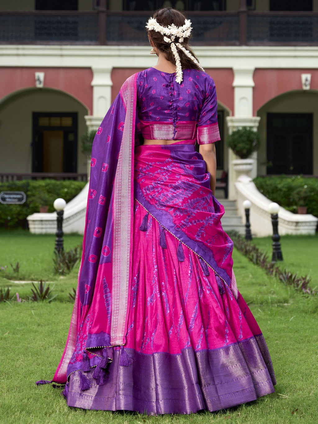 Purple Dola Silk Shibori Print Zari Weaving Lehenga Choli With Dupatta