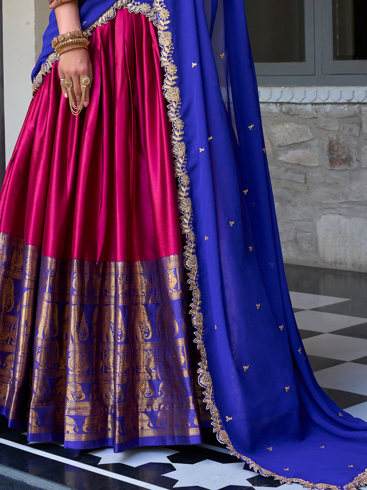 Pink Narayan Pattu silk zari weaving lehenga choli with dupatta