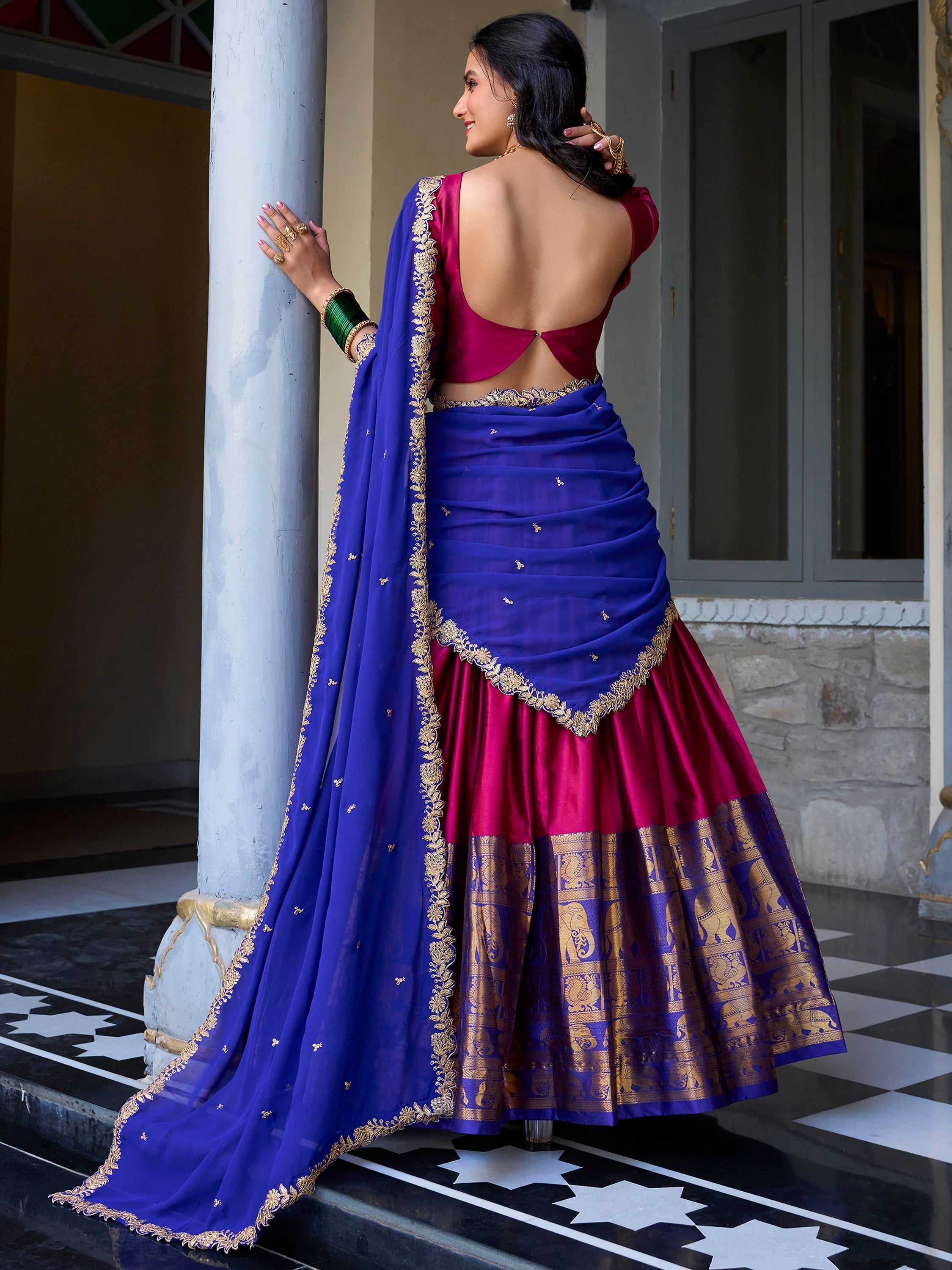 Pink Narayan Pattu silk zari weaving lehenga choli with dupatta