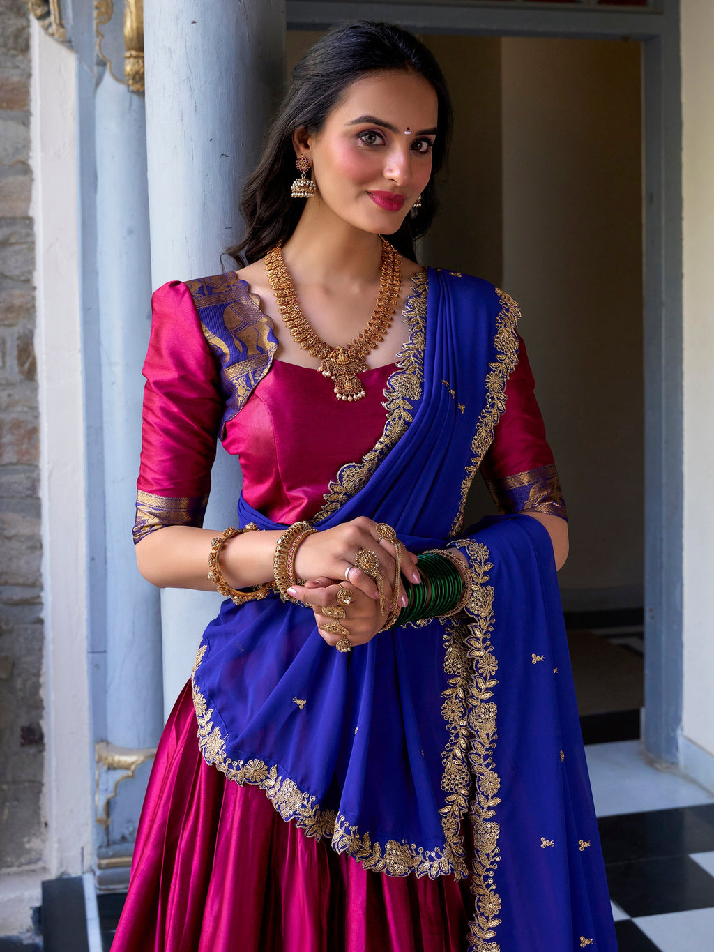 Pink Narayan Pattu silk zari weaving lehenga choli with dupatta
