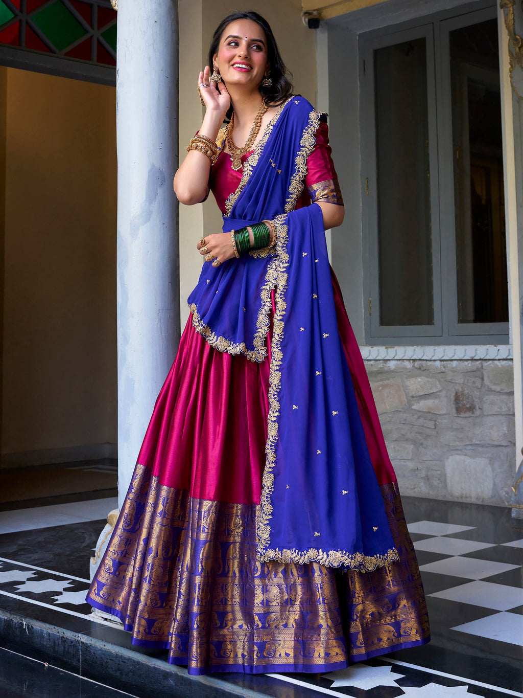 Pink Narayan Pattu silk zari weaving lehenga choli with dupatta