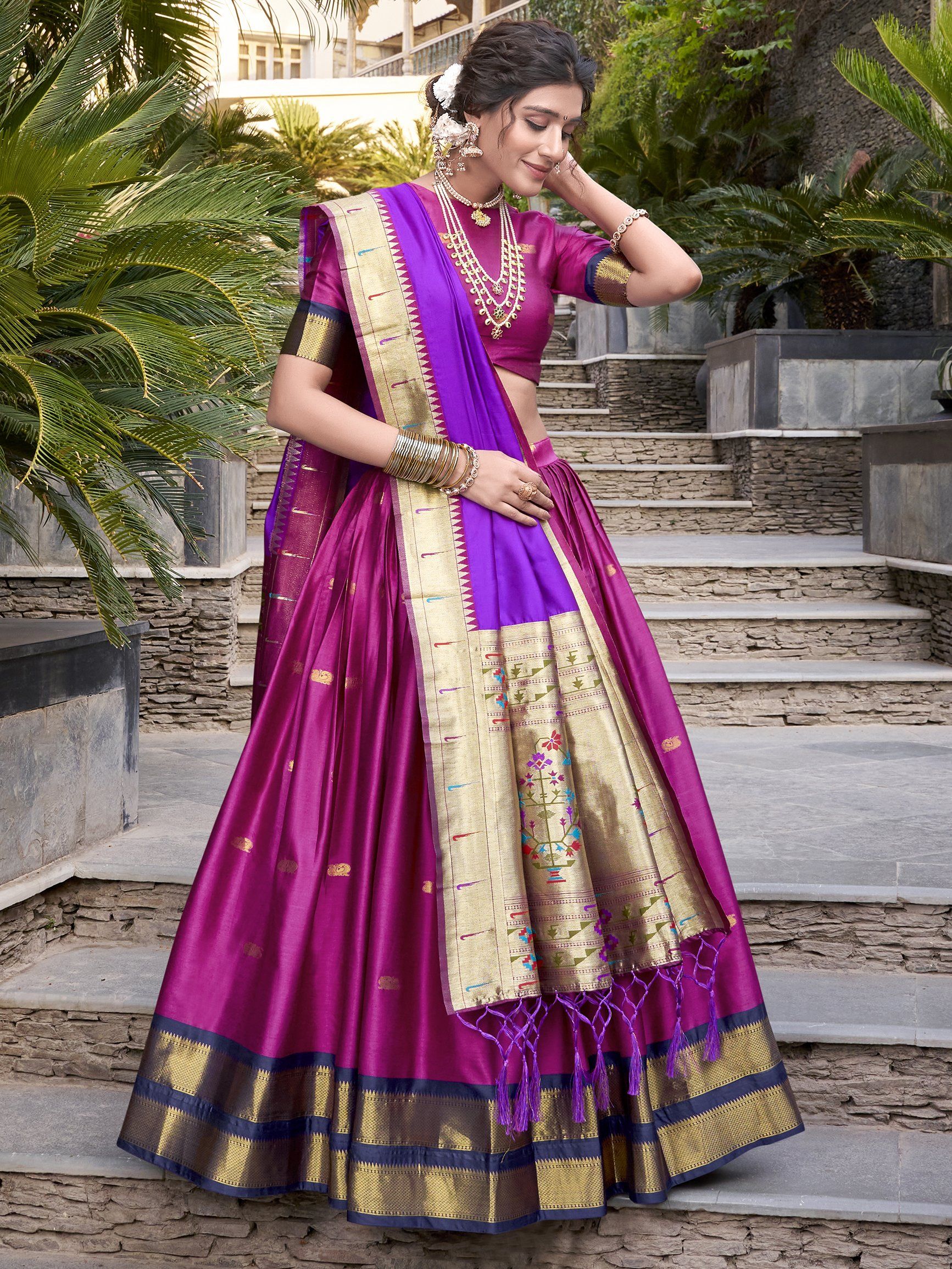 Sayli Pink Paithani Jacquard Silk Lehenga Choli with Zari Weaving Work
