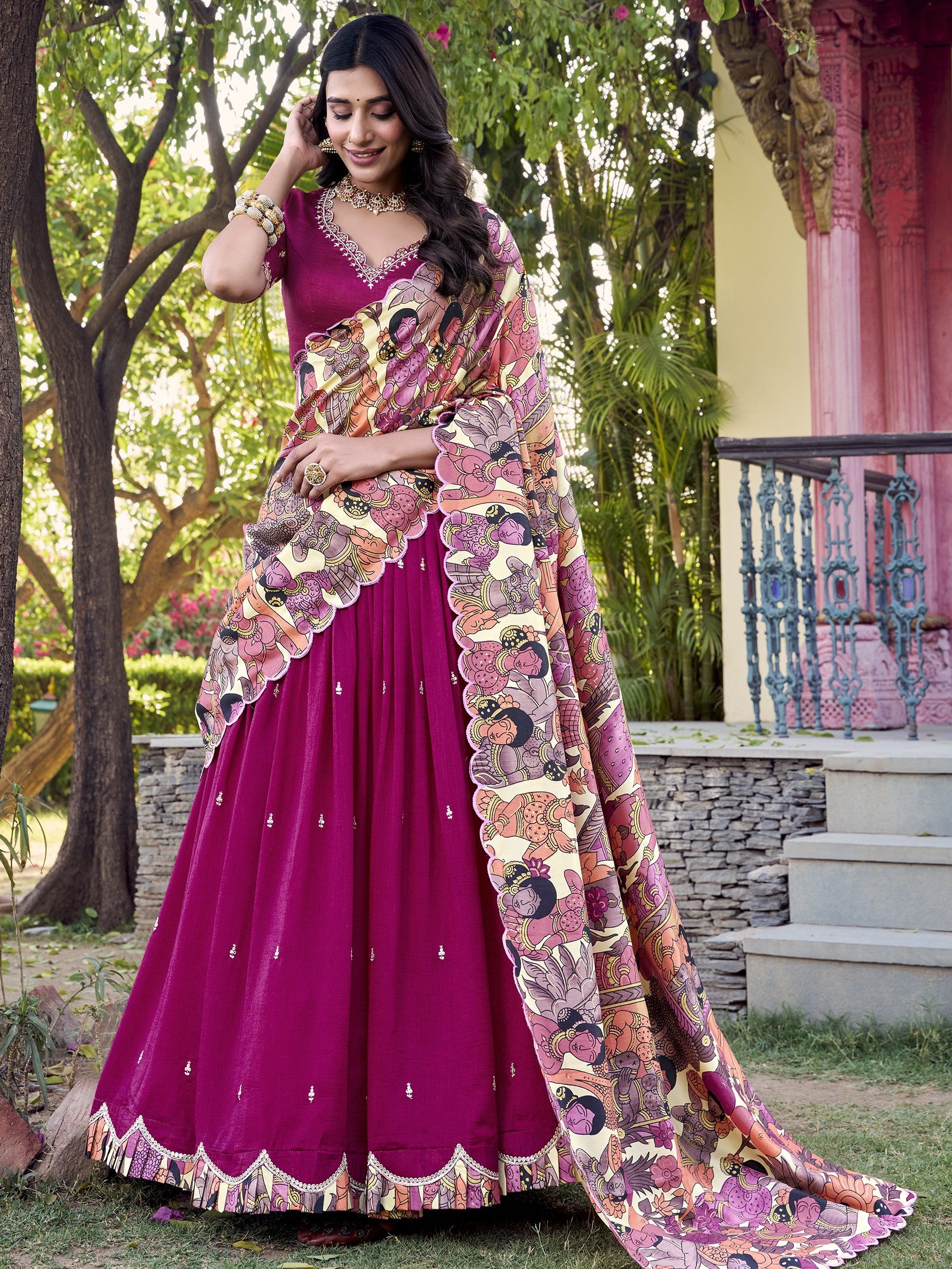 Off white silver glossy embroidered lehenga choli with dupatta