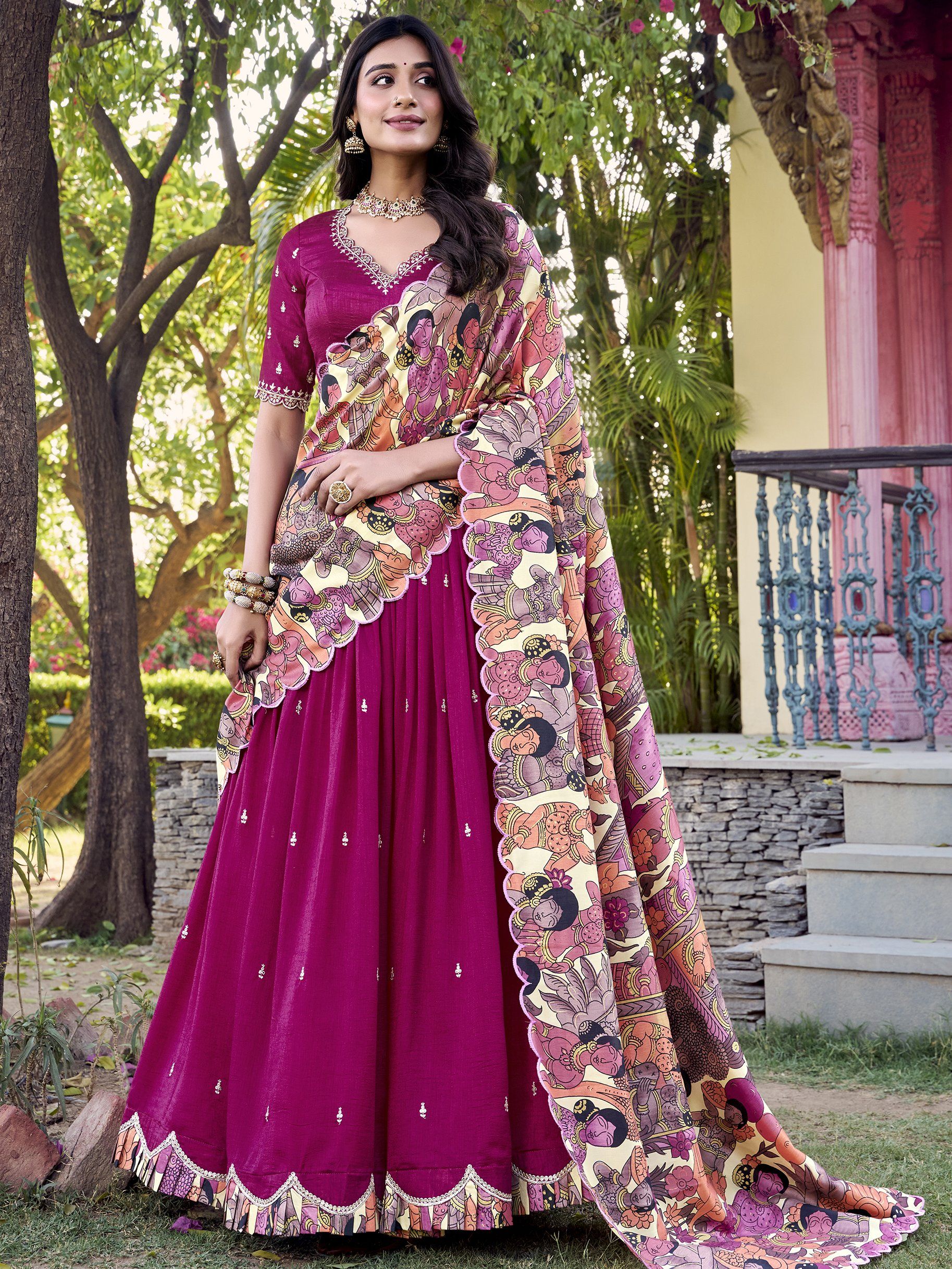 Off white silver glossy embroidered lehenga choli with dupatta