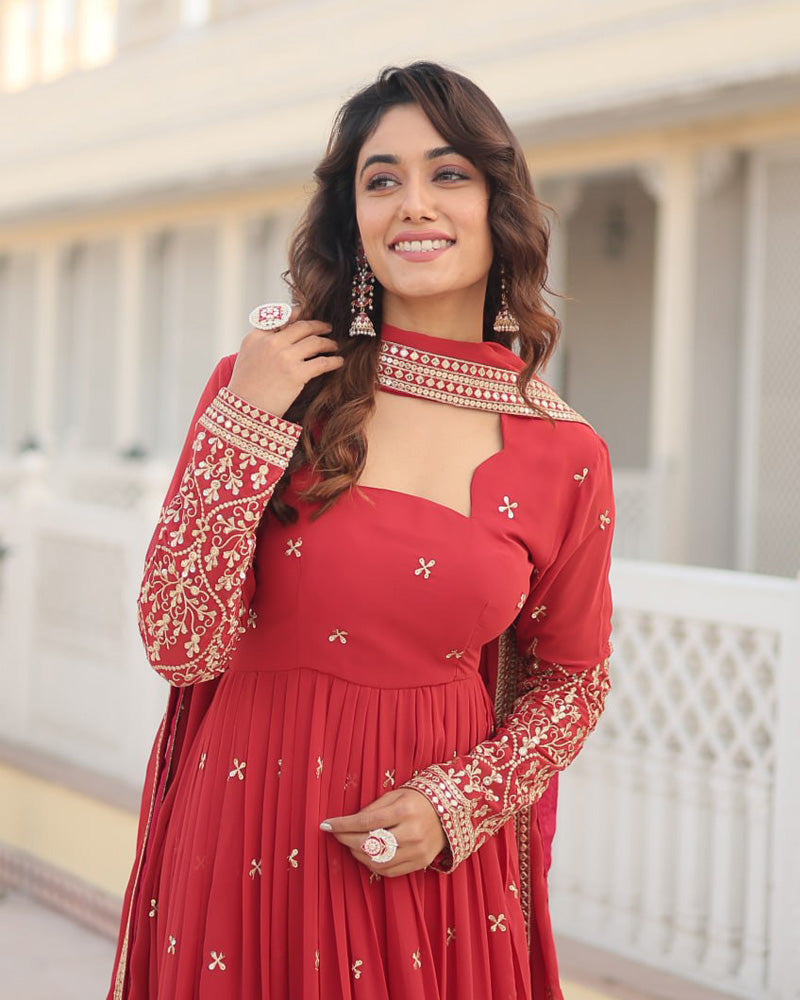 Kaumari georgette red anarkali gown set