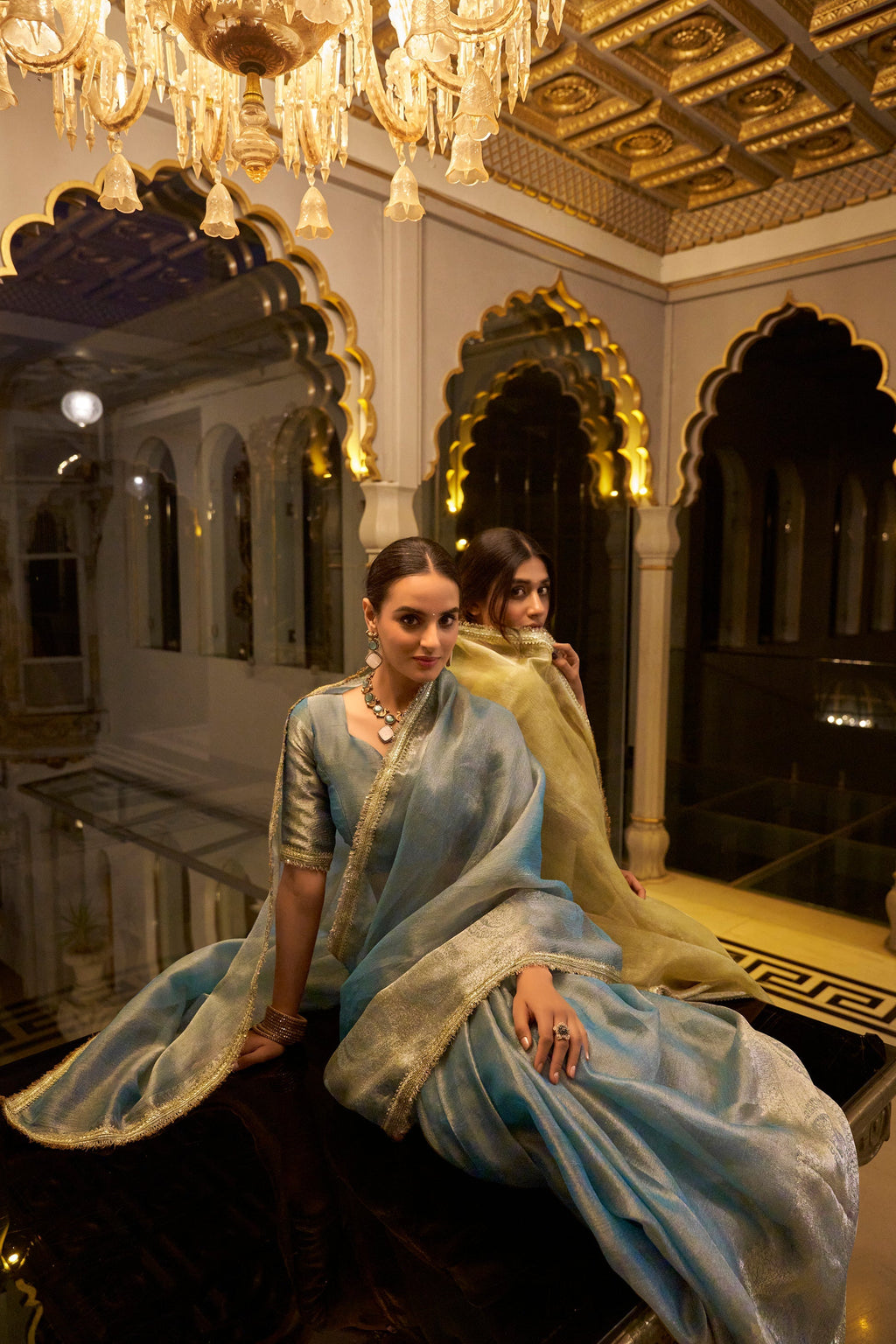 Poorvi sky blue tissue shimmer zari weaving saree