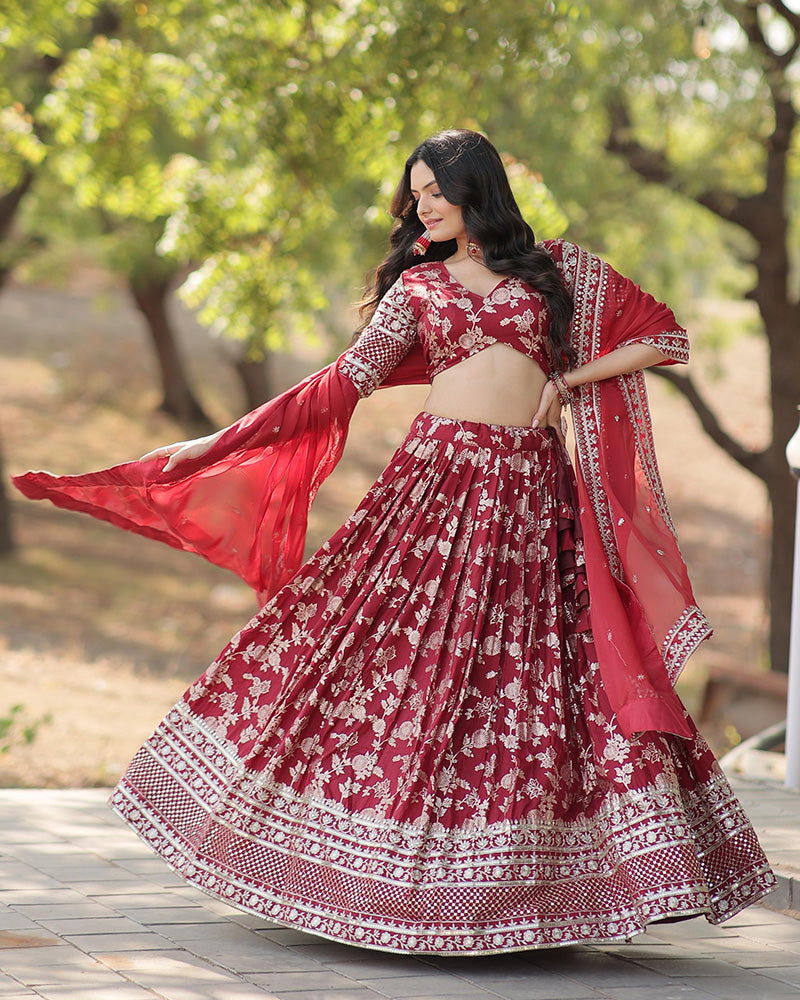 Maroon jacquard viscose Pranshi designer lehenga choli