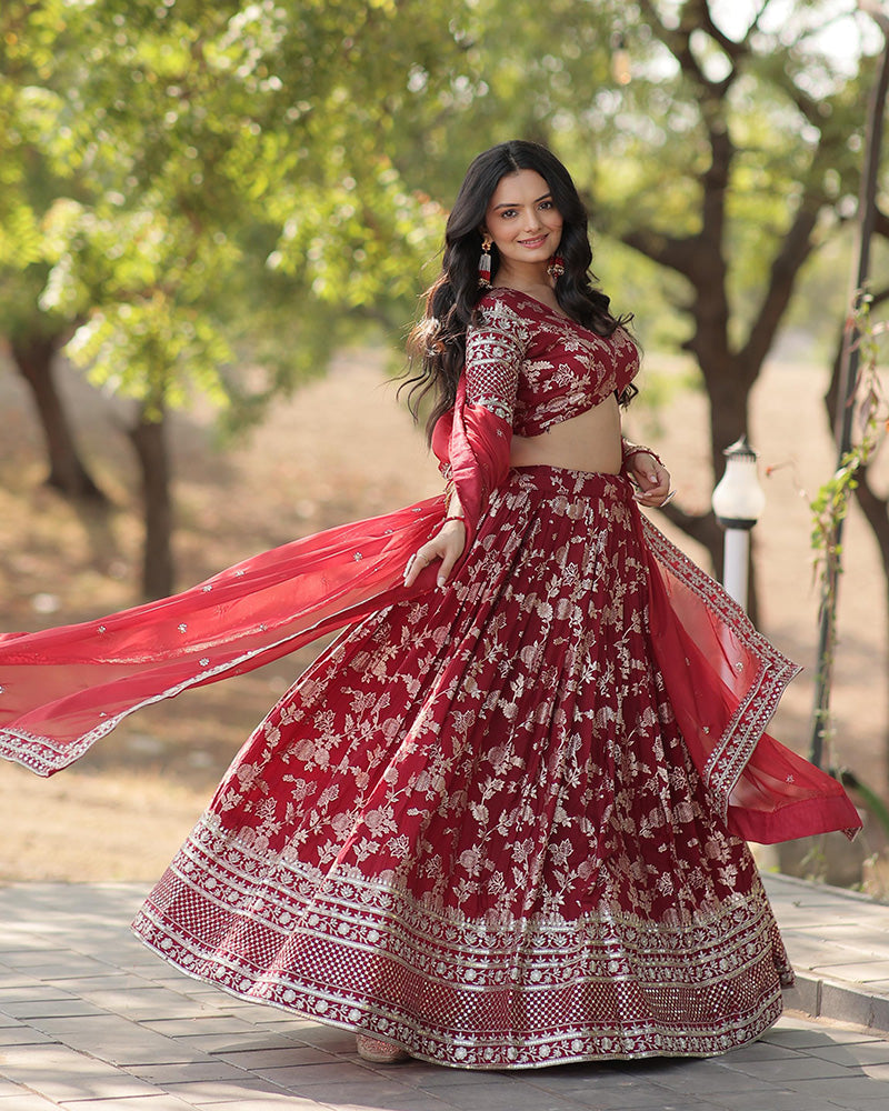 Maroon jacquard viscose Pranshi designer lehenga choli