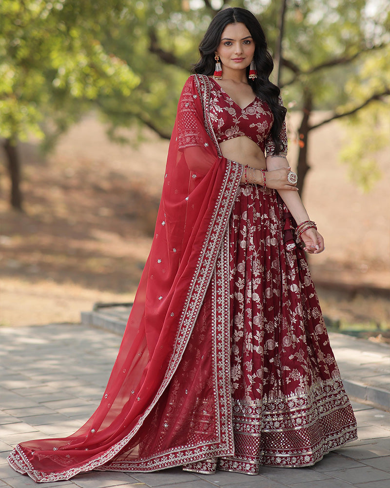 Maroon jacquard viscose Pranshi designer lehenga choli
