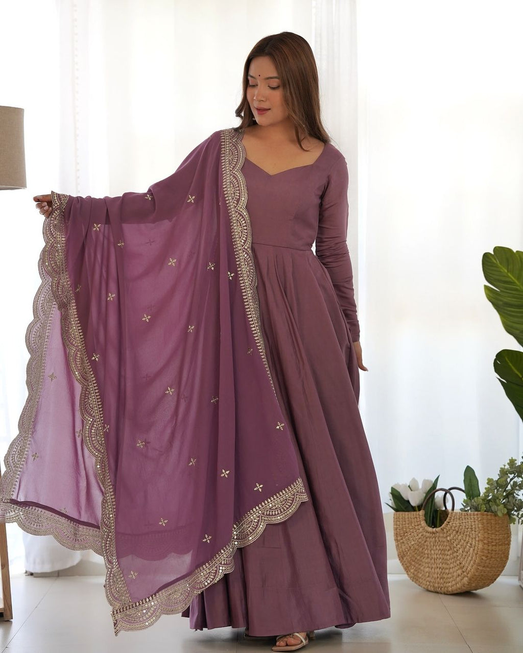 Prema onion pink Chanderi silk Anarkali suit set