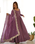 Prema onion pink Chanderi silk Anarkali suit set