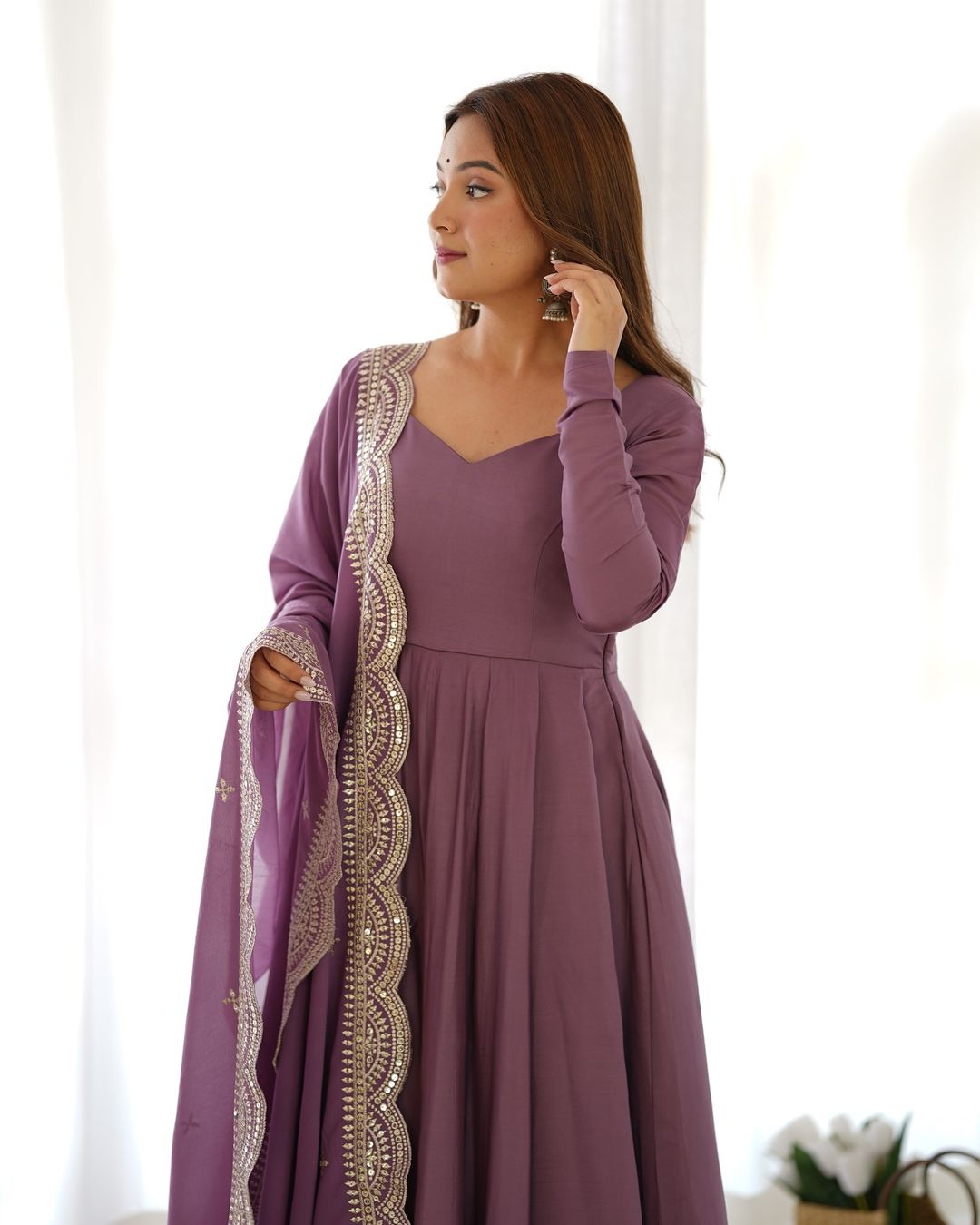 Prema onion pink Chanderi silk Anarkali suit set