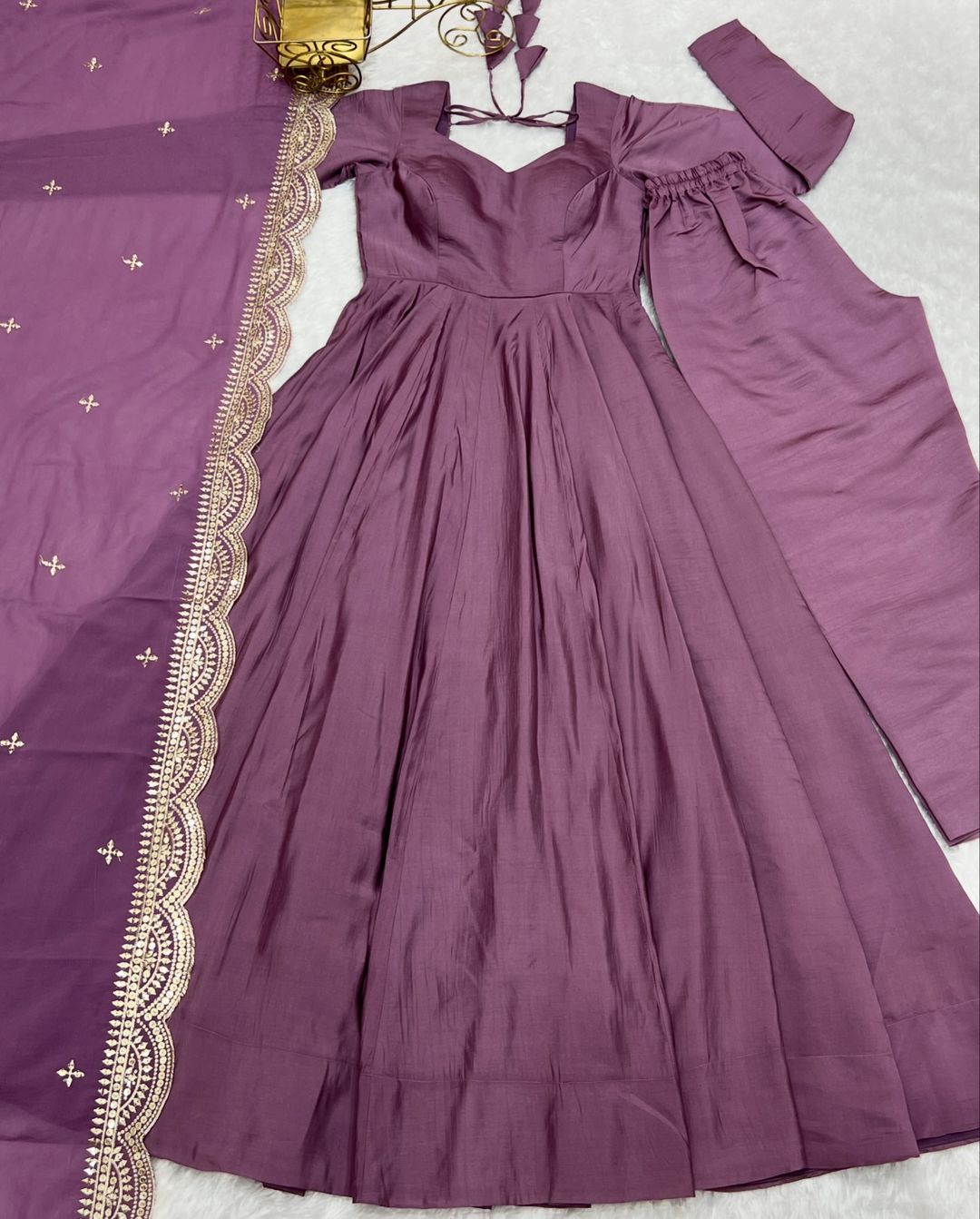 Prema onion pink Chanderi silk Anarkali suit set