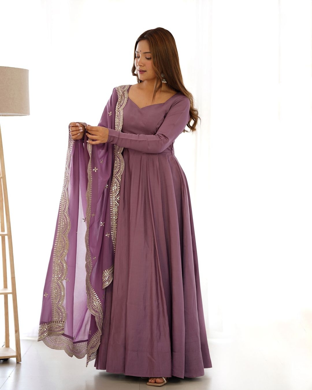 Prema onion pink Chanderi silk Anarkali suit set